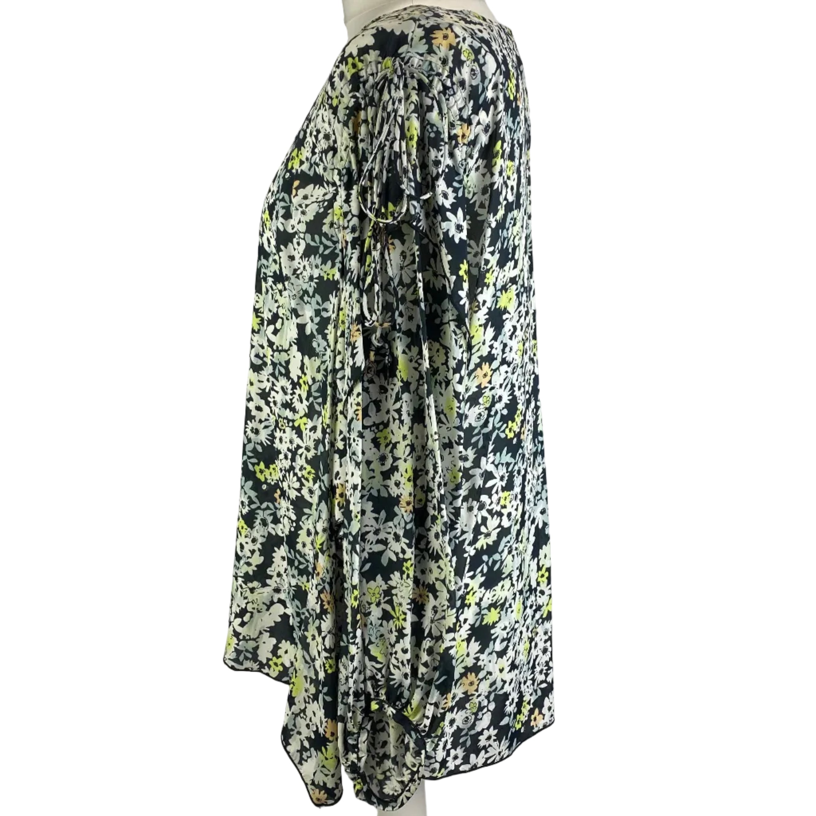 See By Chloe Black & Mint Floral Silk Print Ruffle Top XL