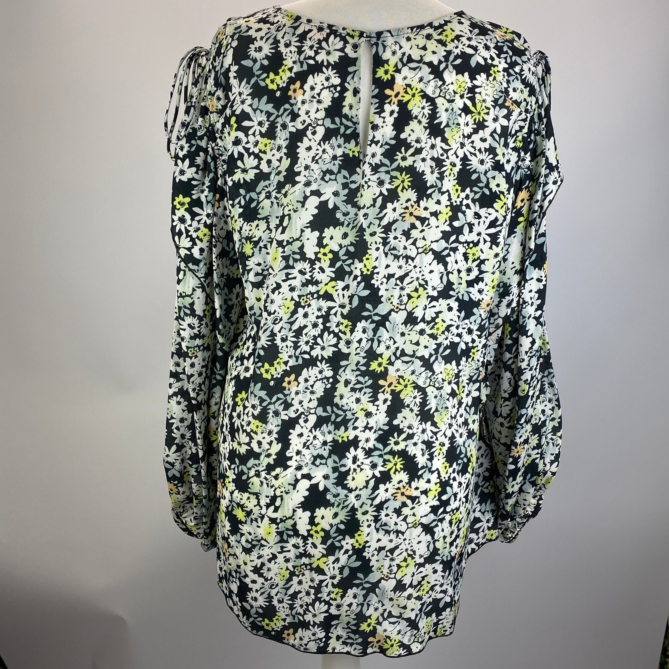 See By Chloe Black & Mint Floral Silk Print Ruffle Top XL