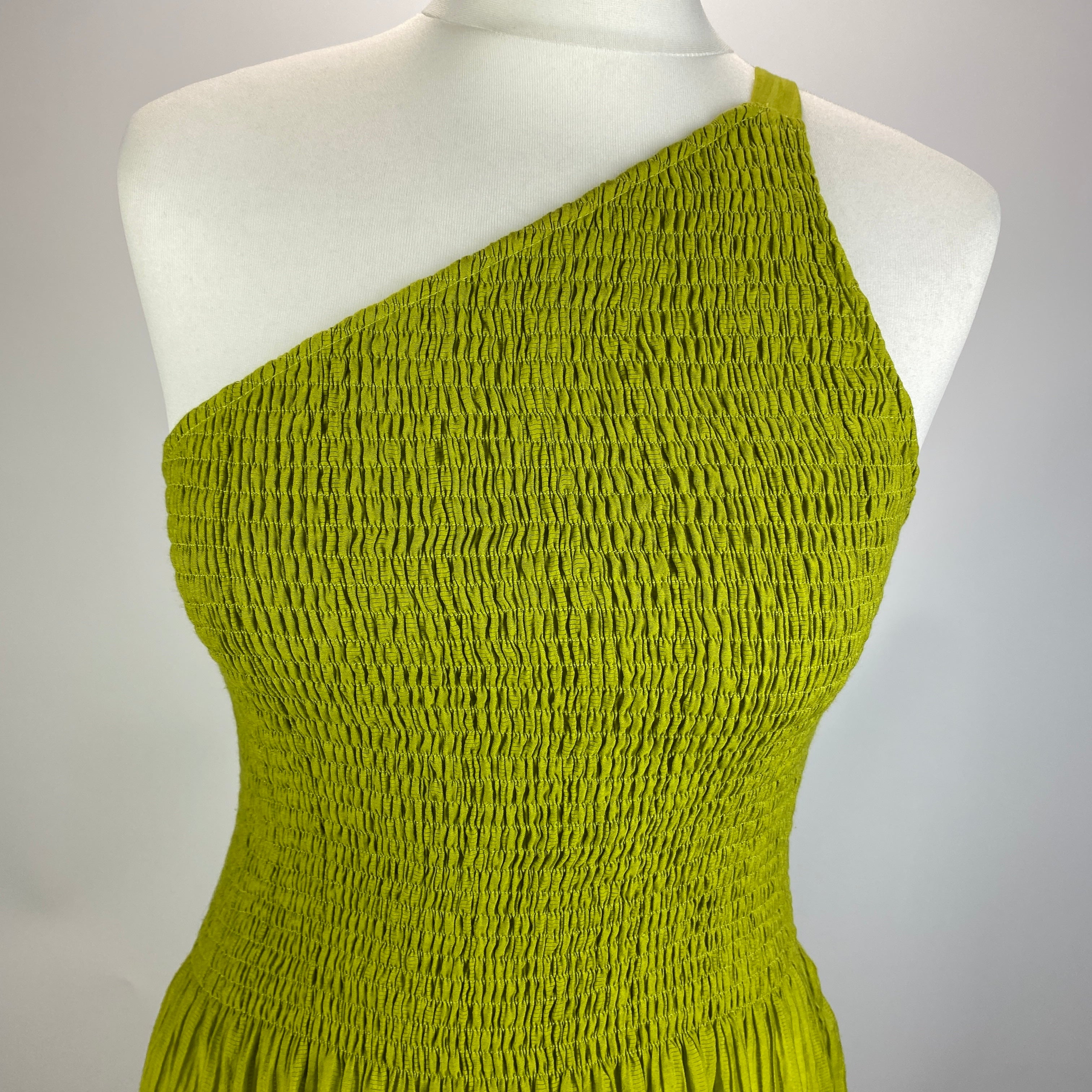 Three Graces Lime Shirred One Shoulder Dress XS