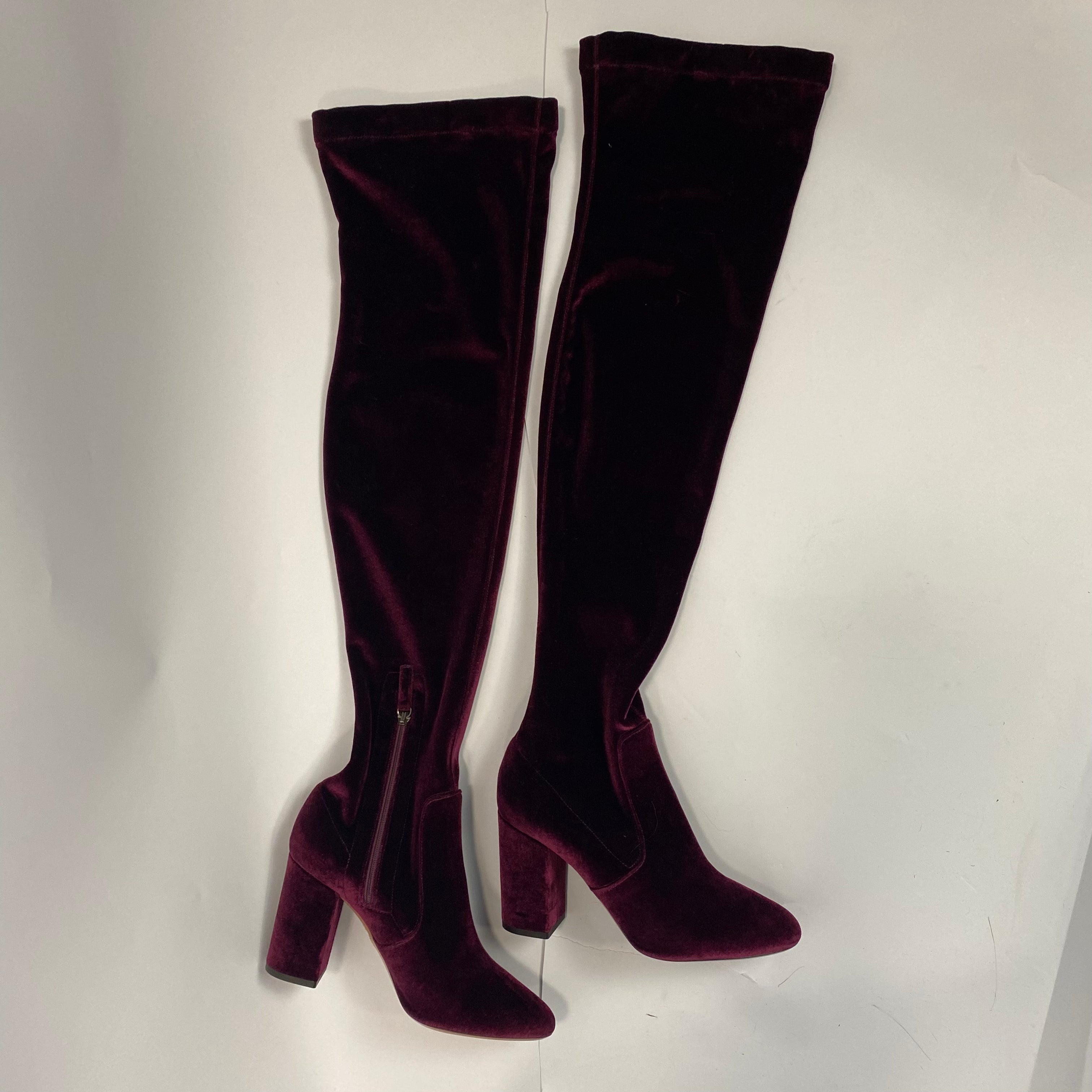 Aquazzura New £825 Burgundy Velvet OTK Boots 38.5