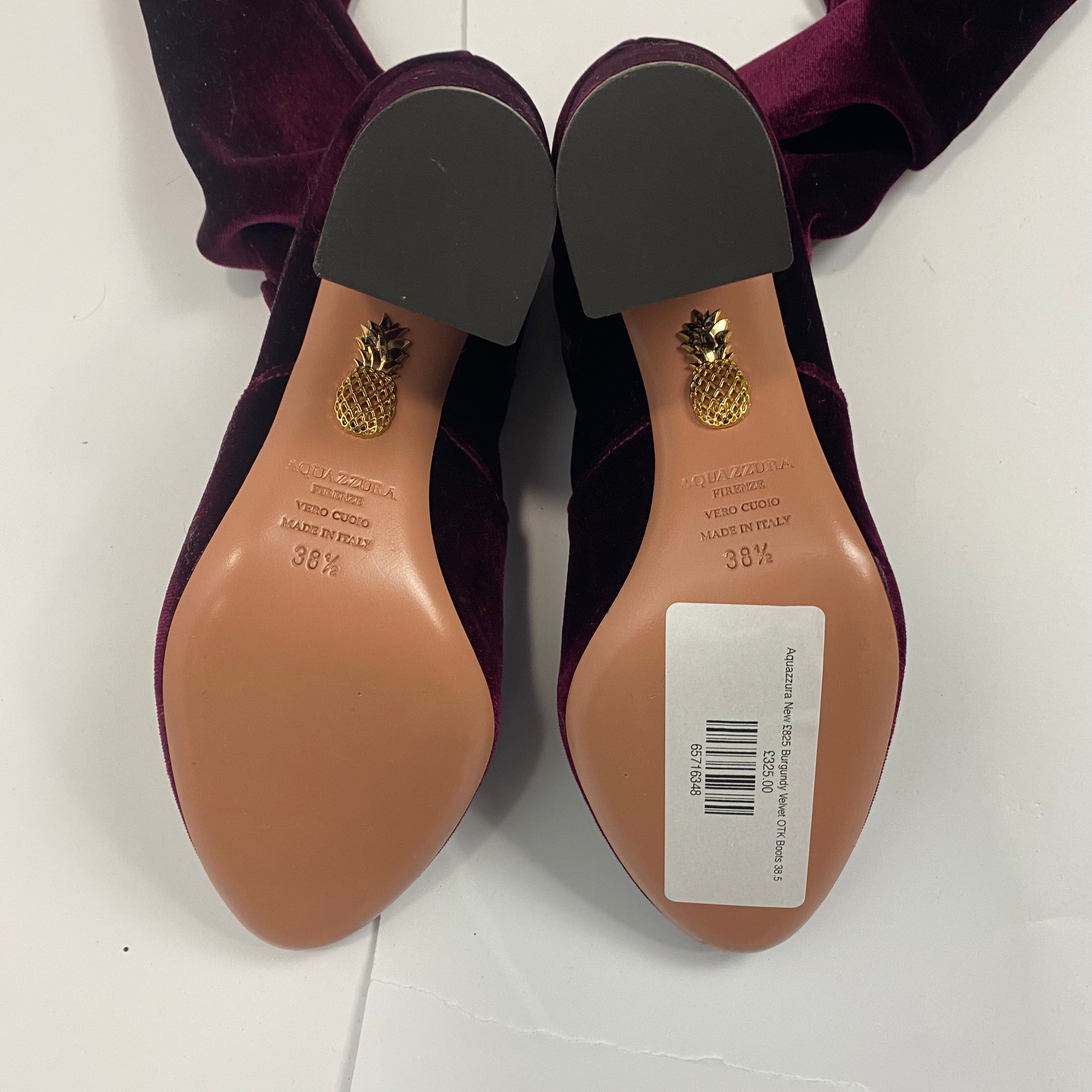 Aquazzura New £825 Burgundy Velvet OTK Boots 38.5
