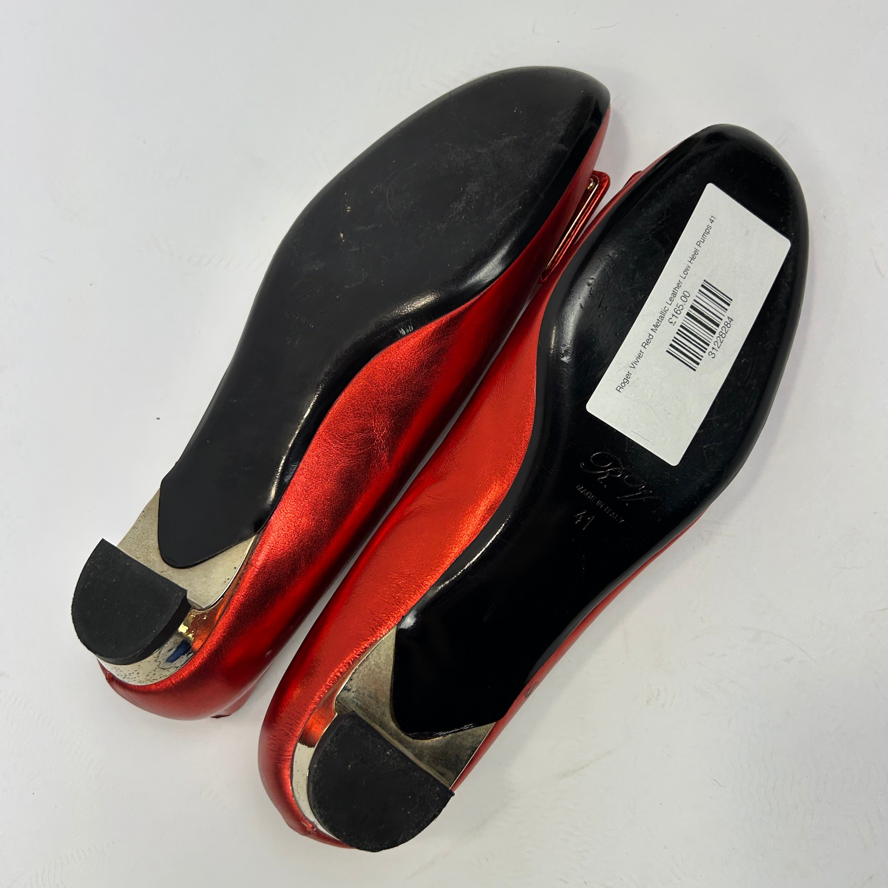 Roger Vivier Red Metallic Leather Low Heel Pumps 41