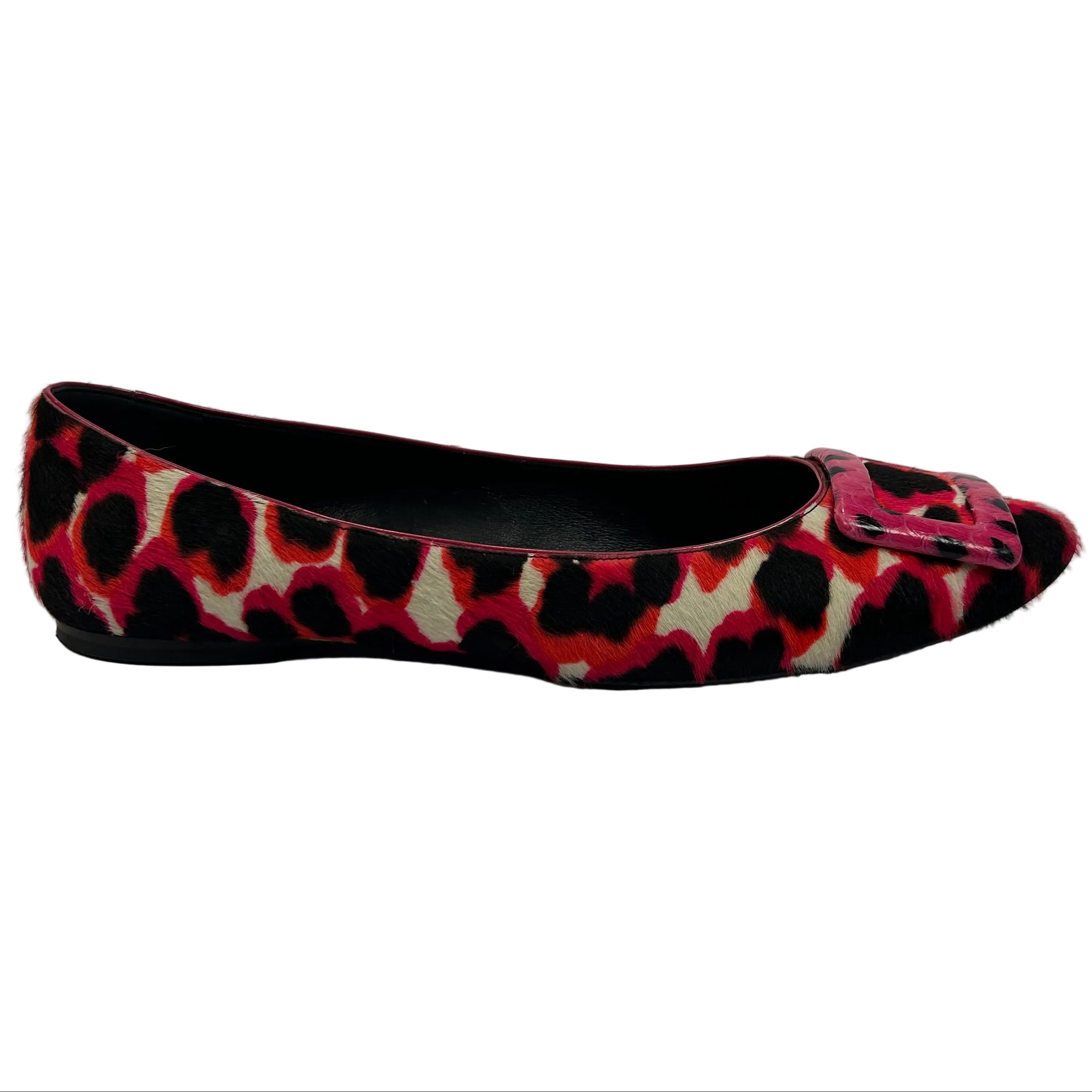 Roger Vivier Pink Print Calfhair Buckle Flats 41