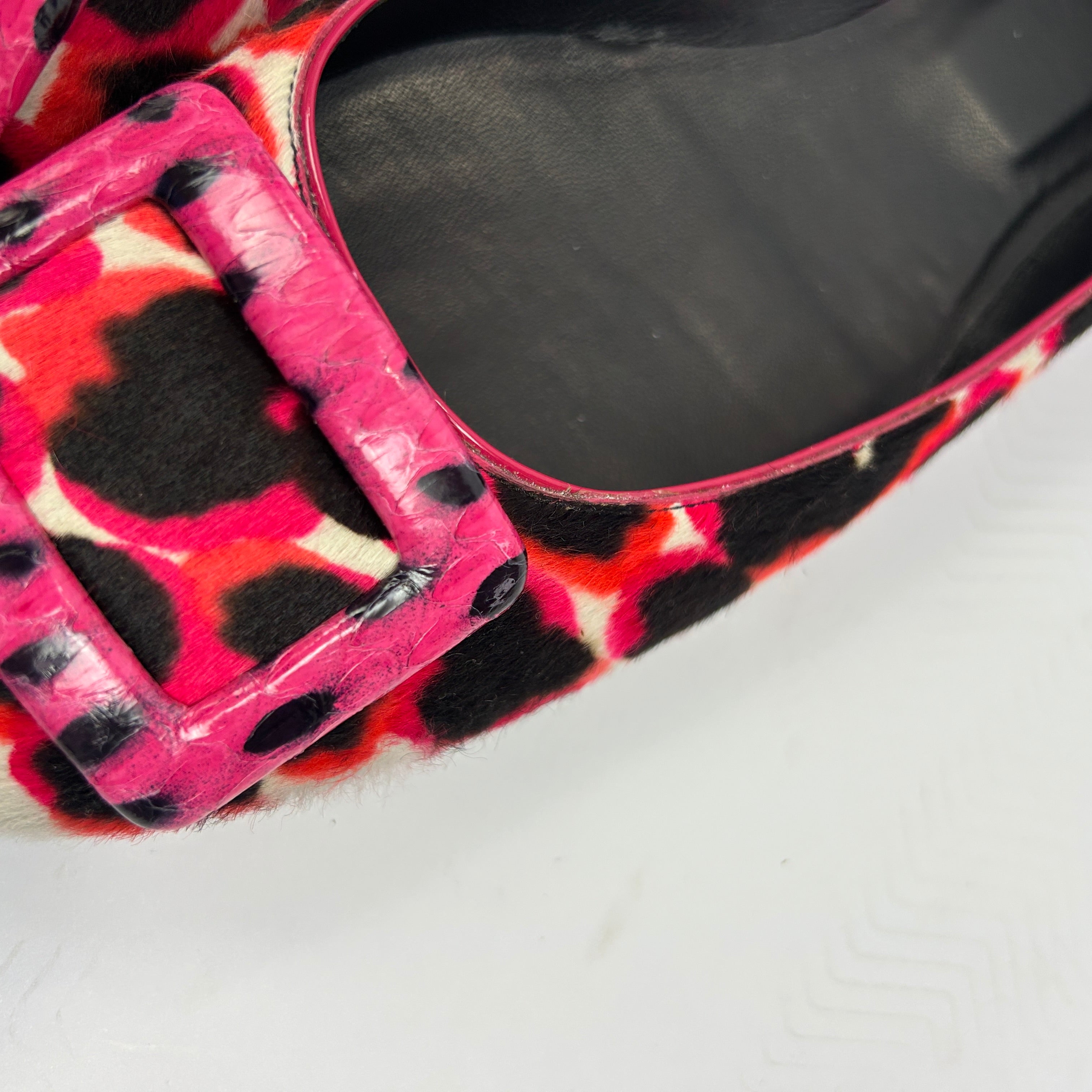 Roger Vivier Pink Print Calfhair Buckle Flats 41