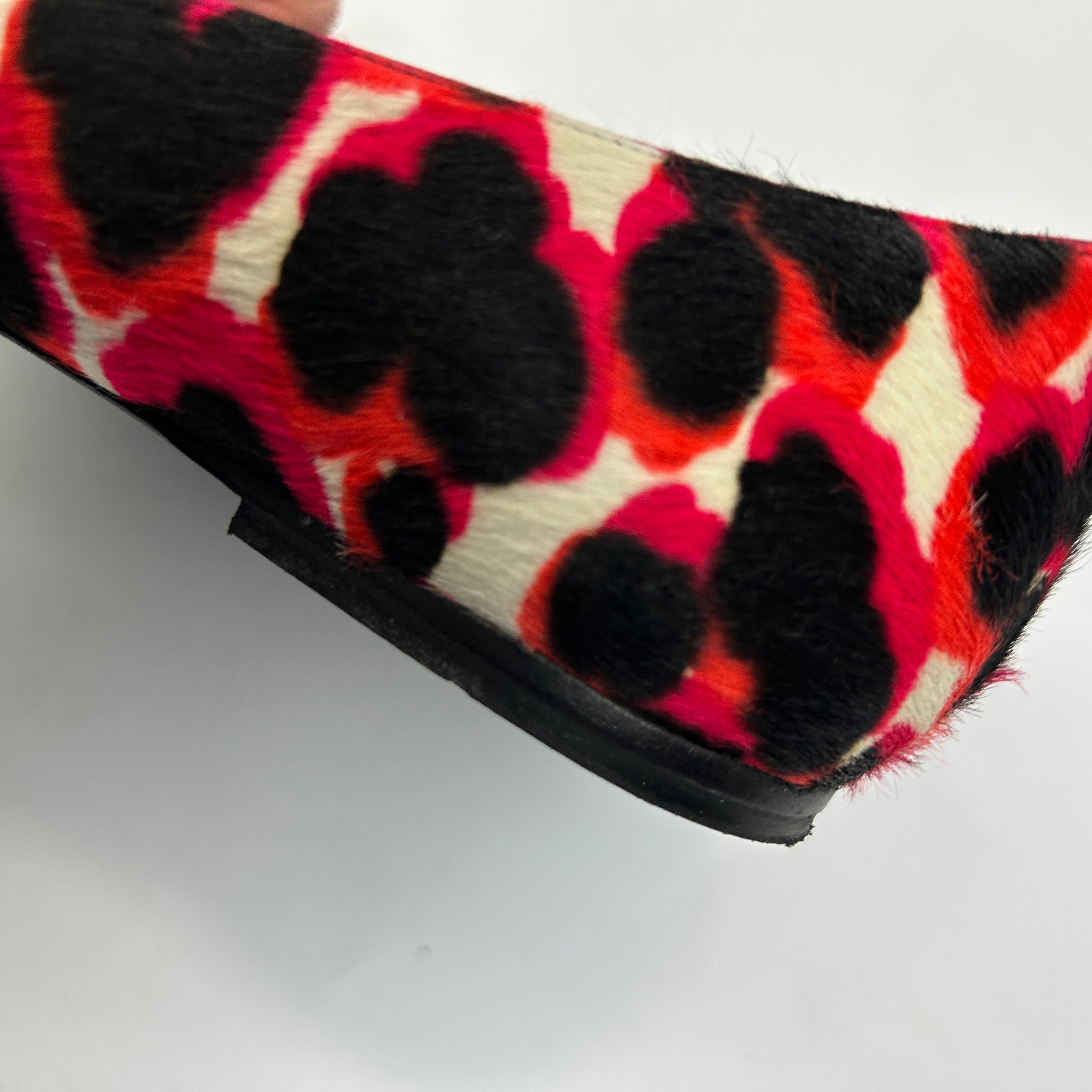 Roger Vivier Pink Print Calfhair Buckle Flats 41