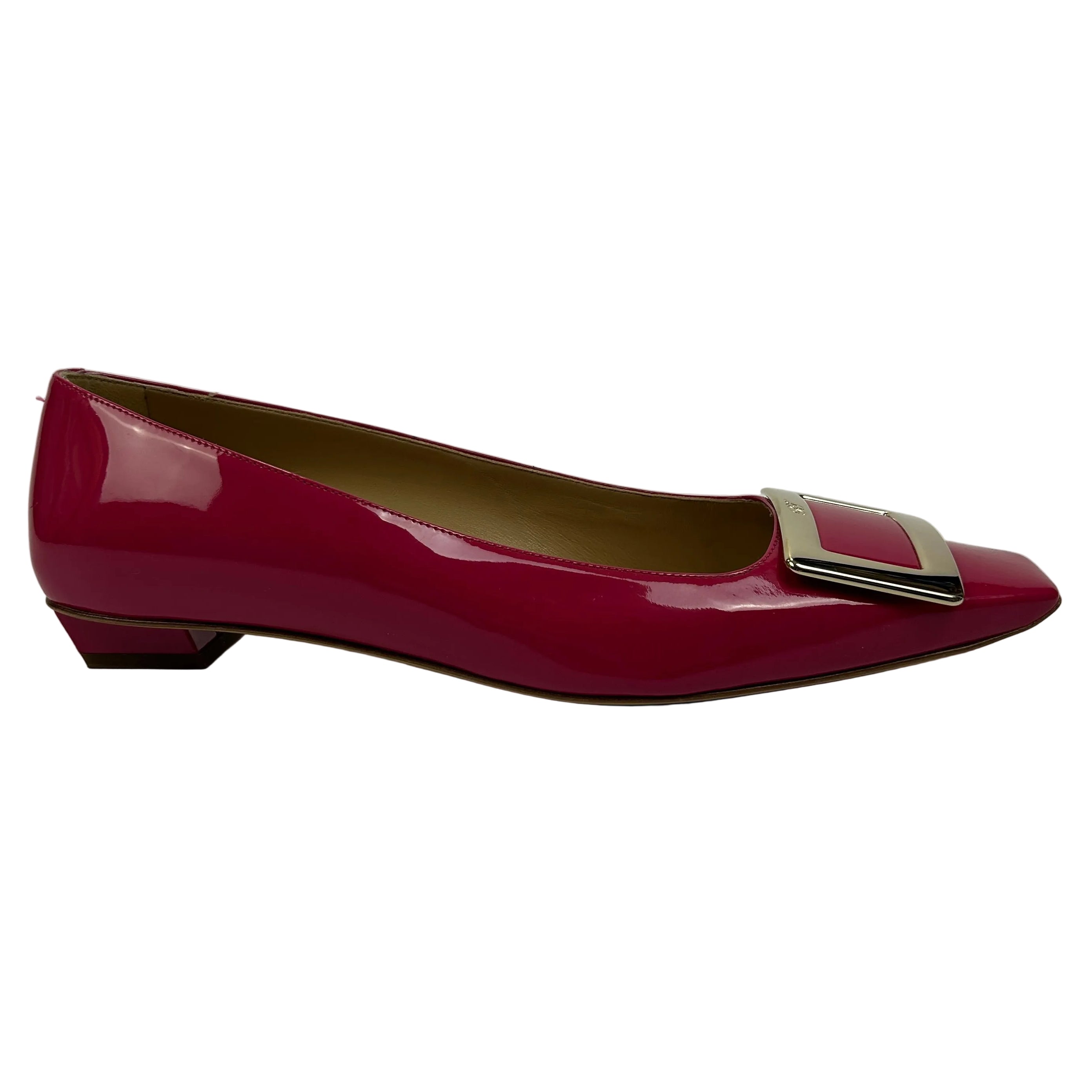 Roger Vivier New £468 Pink Patent Buckle Low Heel Pumps 41