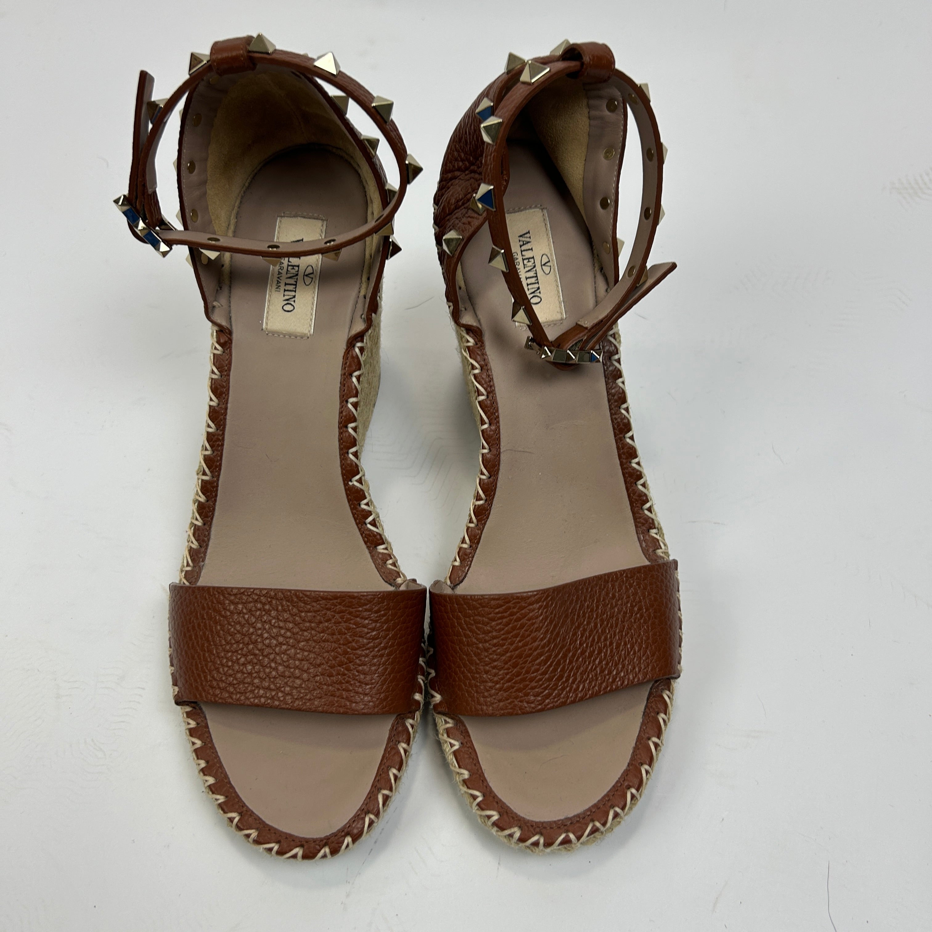 Valentino £681 Tan Rockstud Wedge Sandals 41