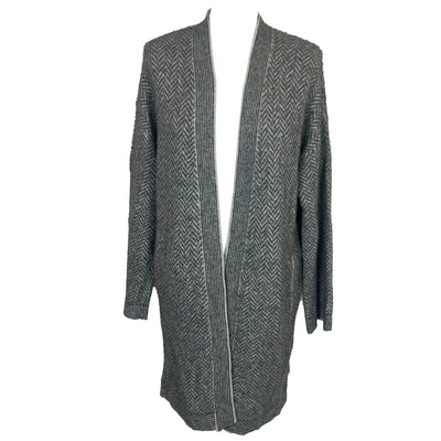 Loro Piana £2340 Grey & White Herringbone Cashmere Longline Cardigan S