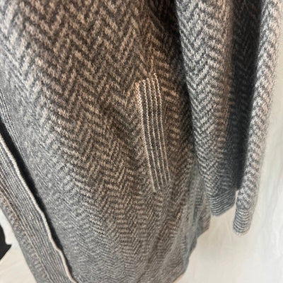 Loro Piana £2340 Grey & White Herringbone Cashmere Longline Cardigan S