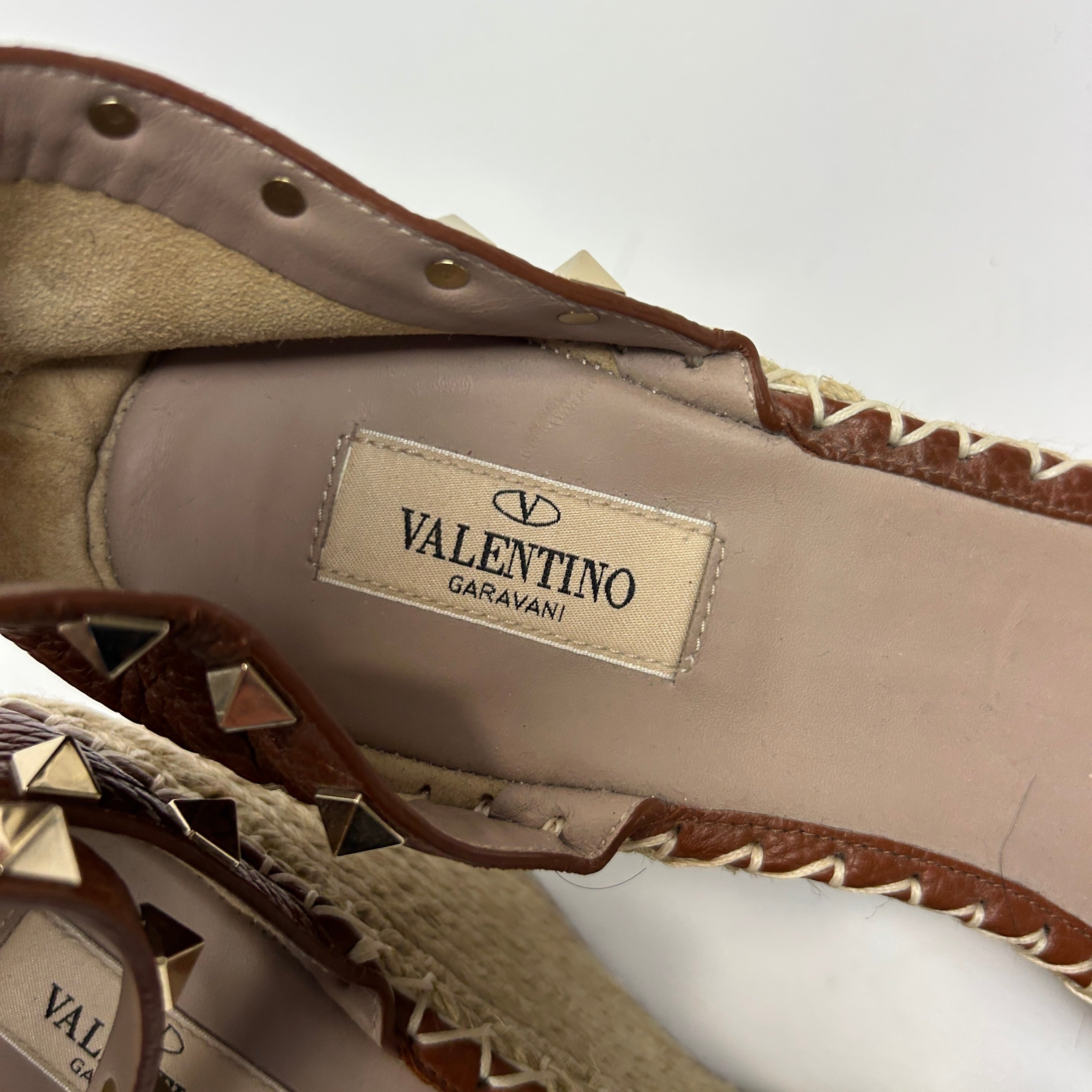 Valentino £681 Tan Rockstud Wedge Sandals 41