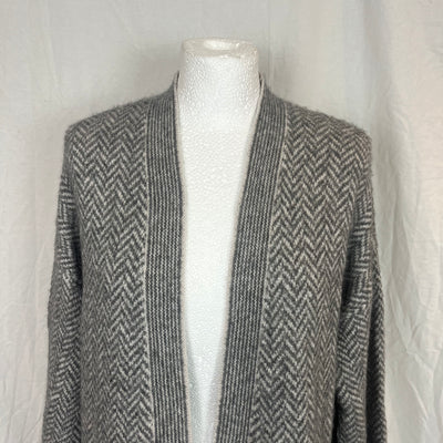 Loro Piana £2340 Grey & White Herringbone Cashmere Longline Cardigan S