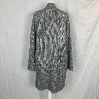 Loro Piana £2340 Grey & White Herringbone Cashmere Longline Cardigan S