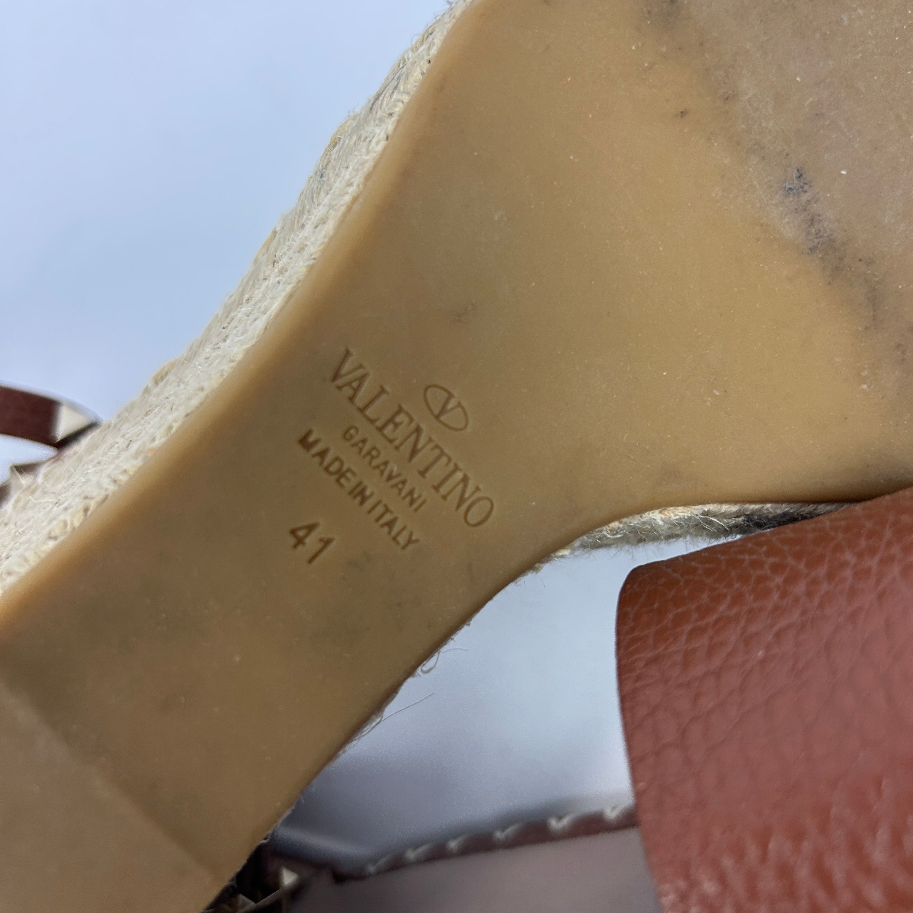 Valentino £681 Tan Rockstud Wedge Sandals 41