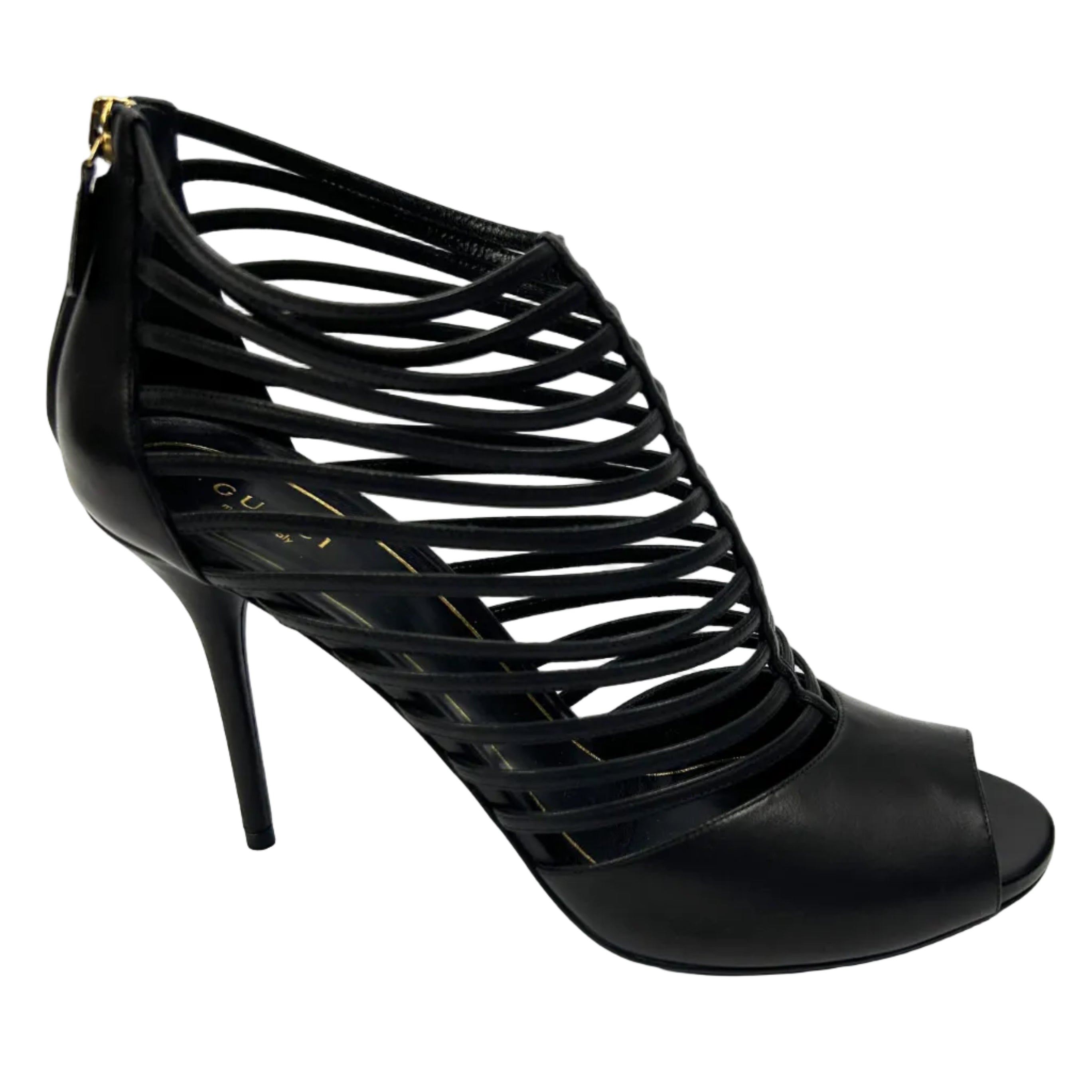 Gucci New Black Saddle Soft Gladiator Heels 40