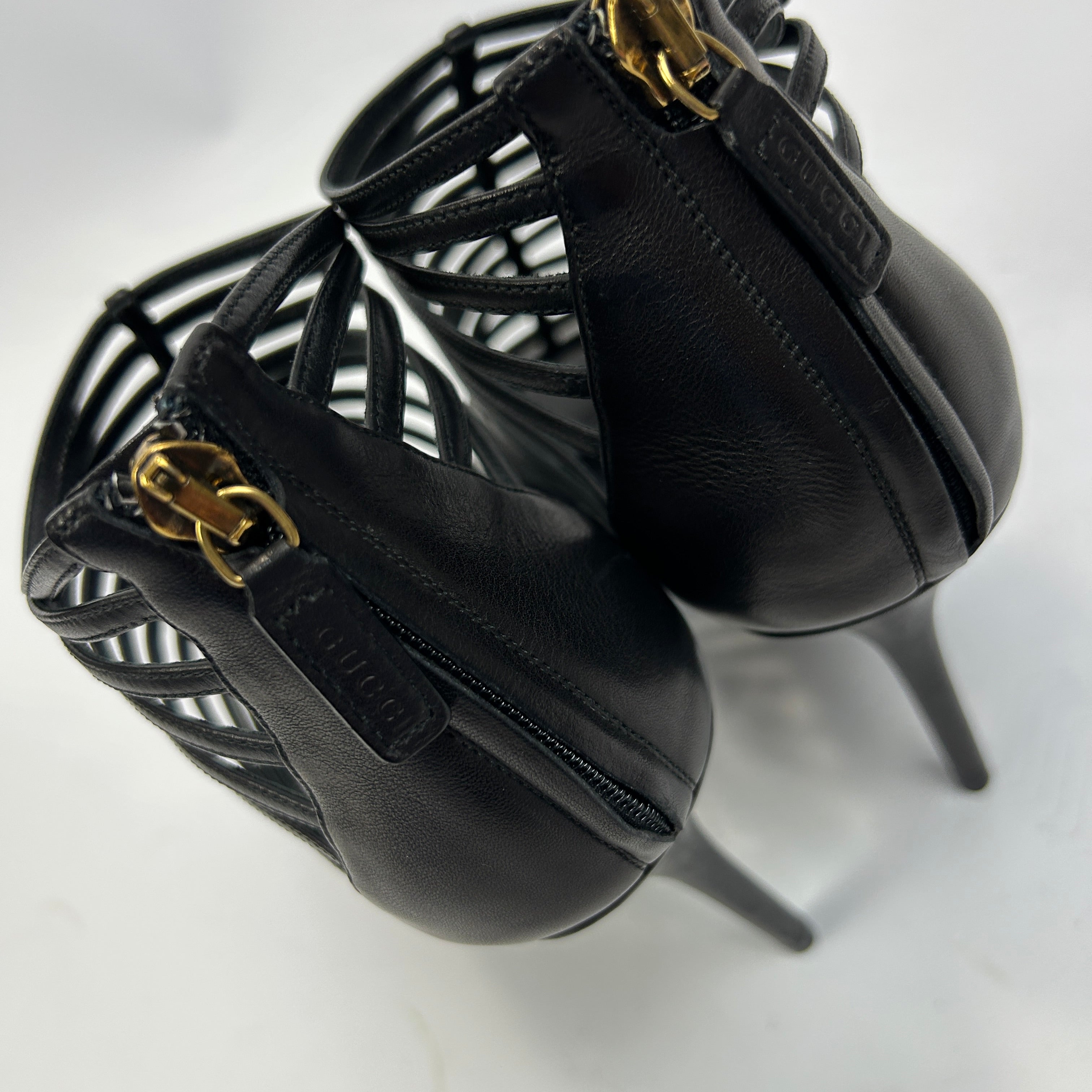 Gucci New Black Saddle Soft Gladiator Heels 40