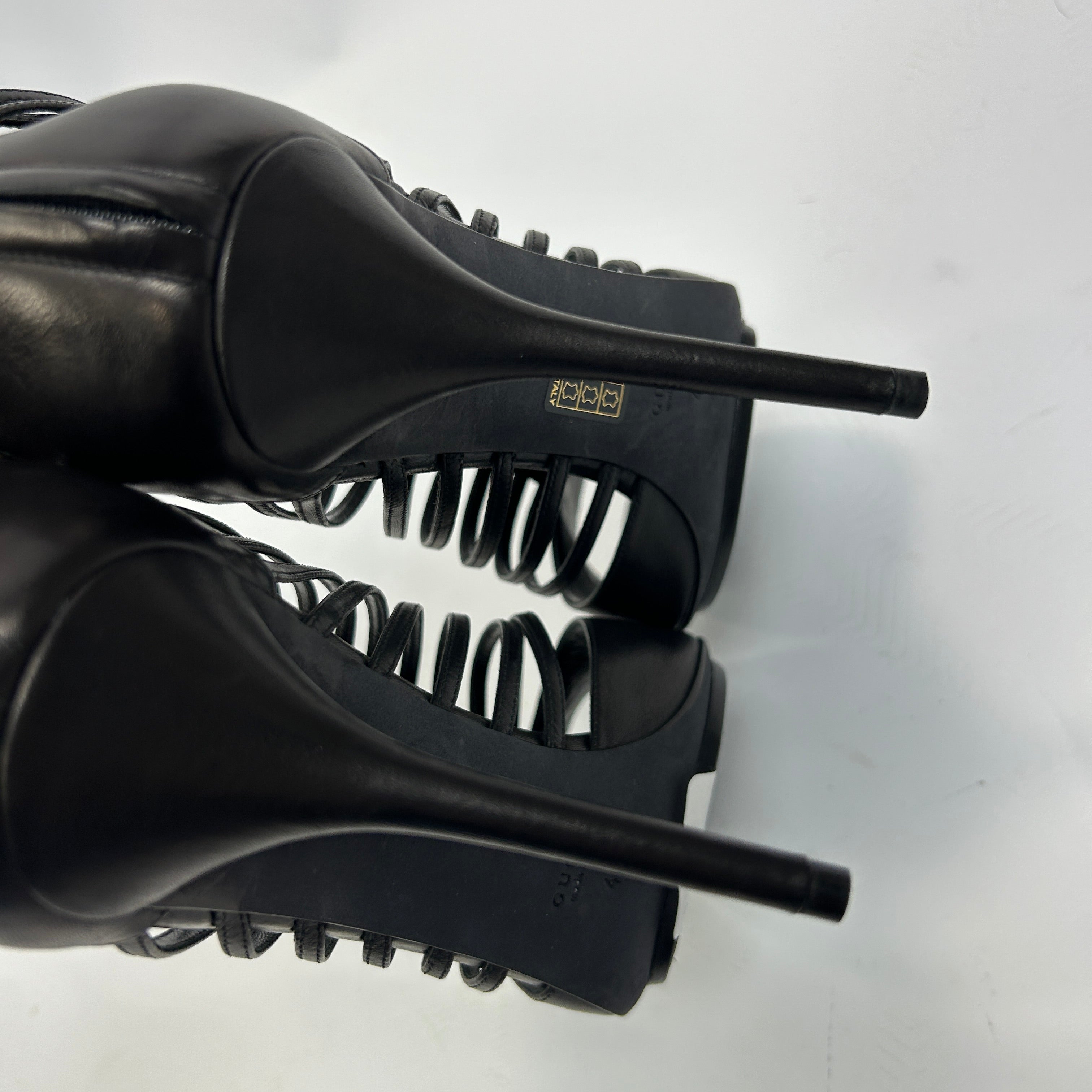 Gucci New Black Saddle Soft Gladiator Heels 40