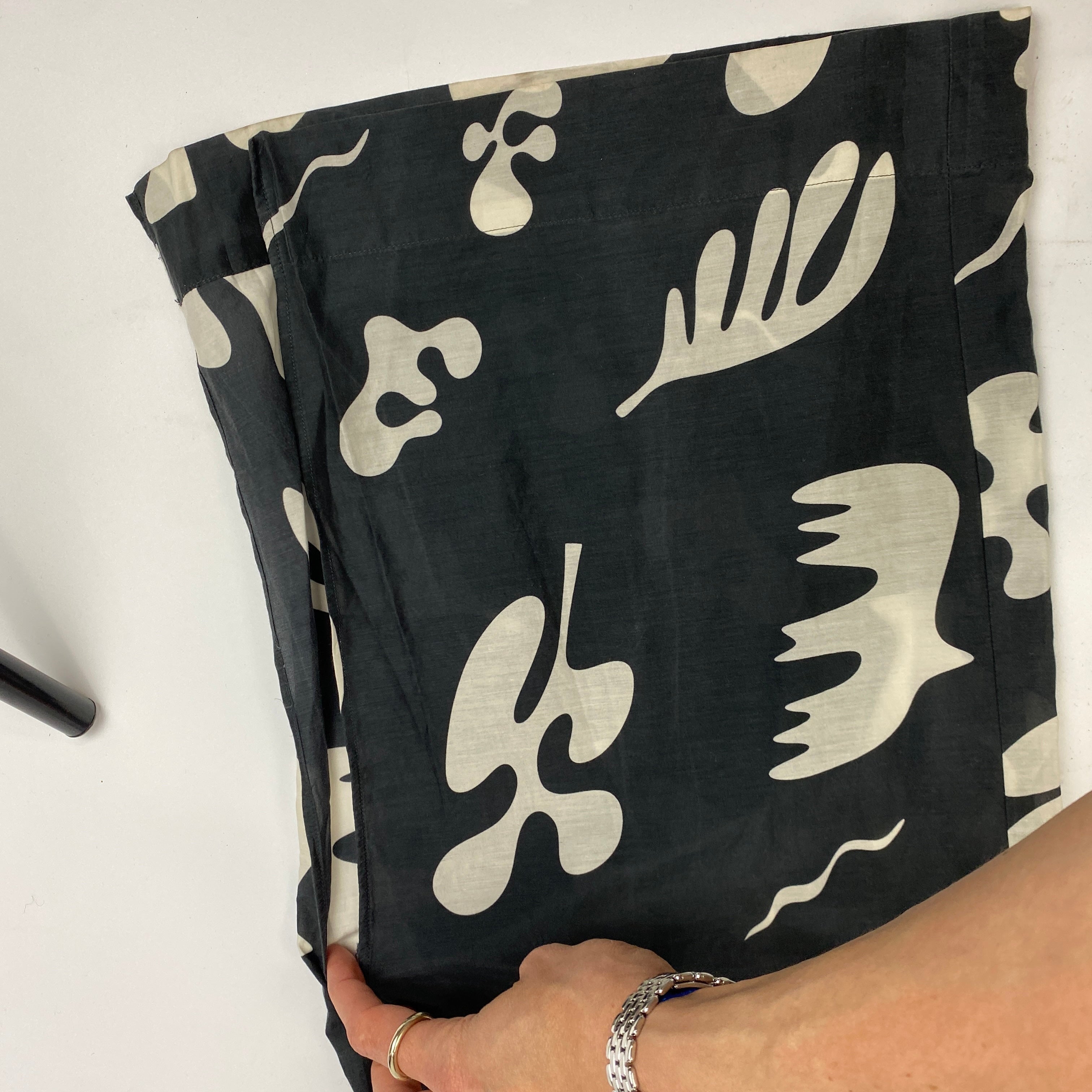 Frame New Charcoal & Ivory Print Cotton & Silk Trousers XS