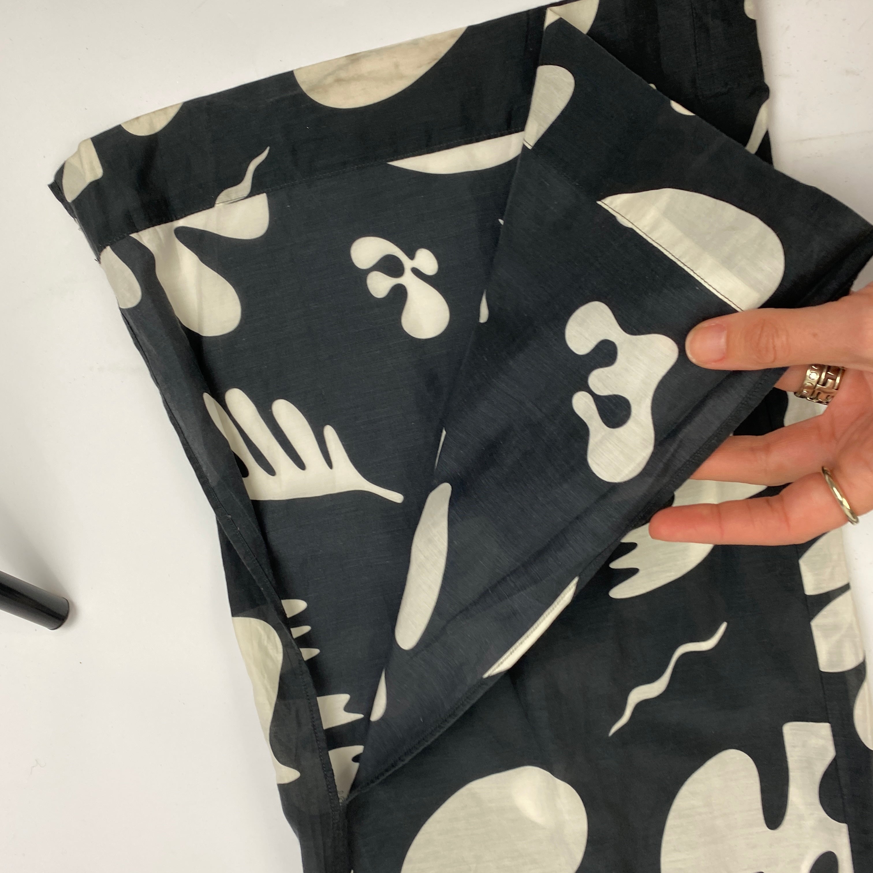 Frame New Charcoal & Ivory Print Cotton & Silk Trousers XS