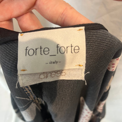 Forte Forte Charcoal Moth Print Silk Wrap Midi Dress S