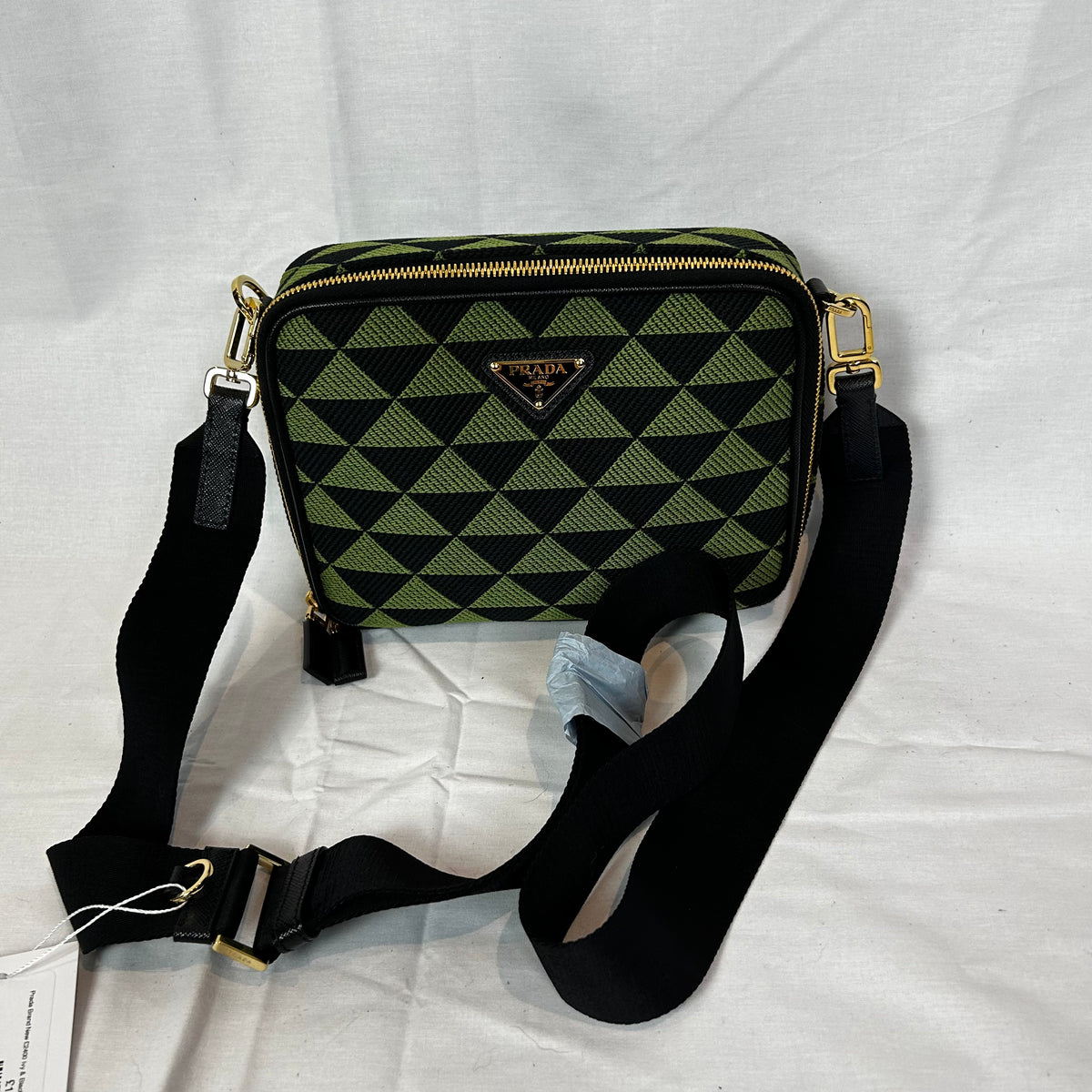 Prada Brand New £2400 Ivy & Black Symbole Embroidered Fabric Crossbody Bag