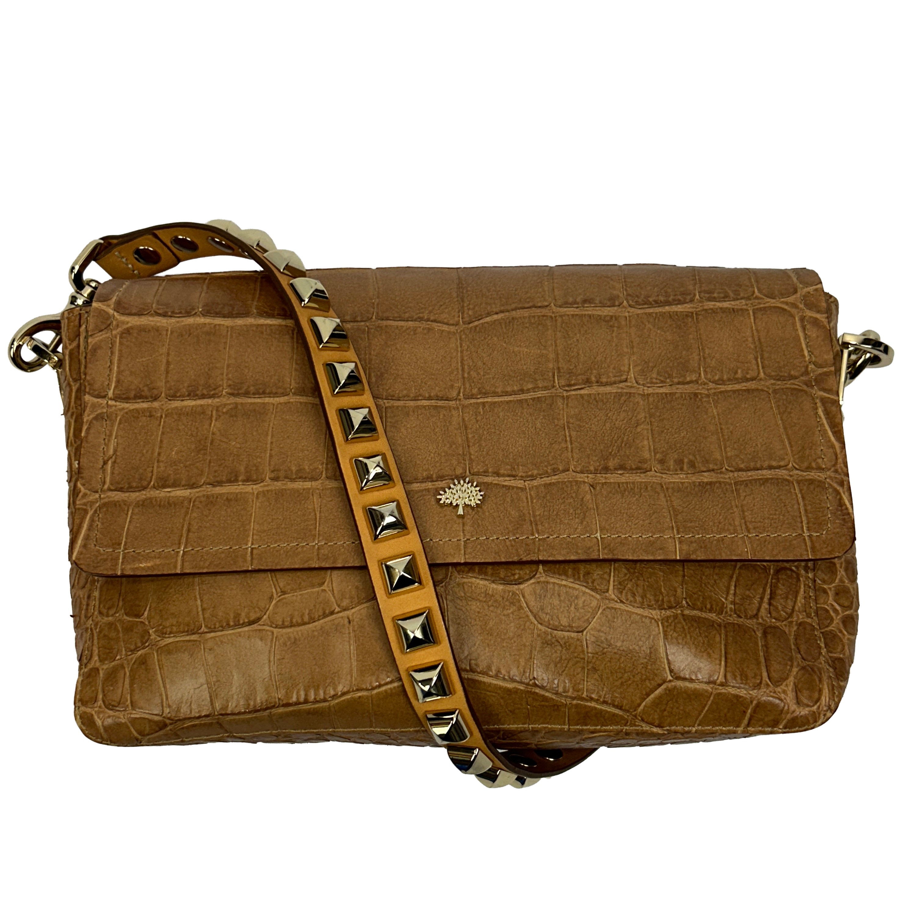 Mulberry Camel Embossed Croc Leather Flap Shoulderbag