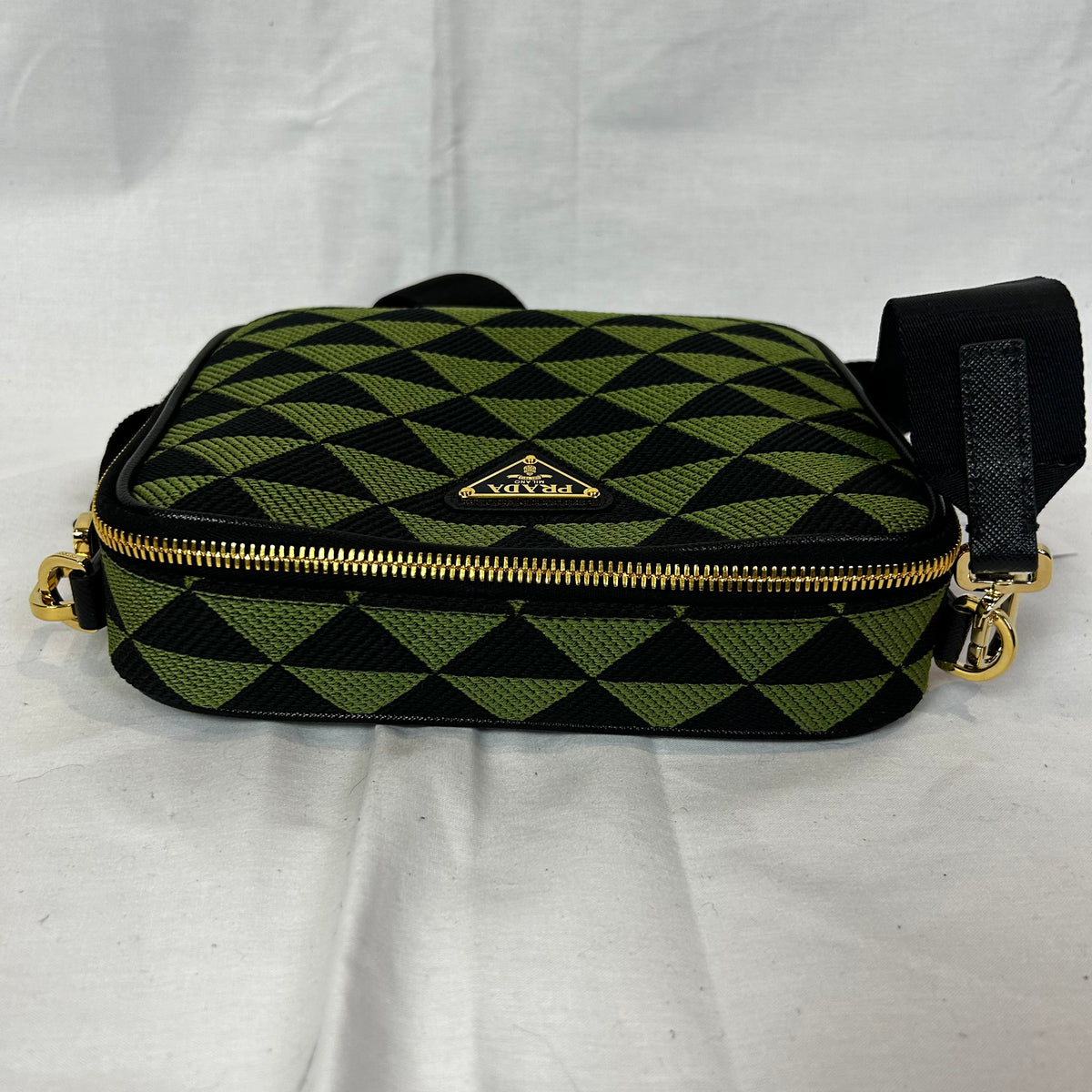 Prada Brand New £2400 Ivy & Black Symbole Embroidered Fabric Crossbody Bag