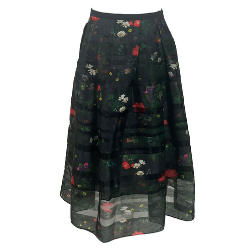 Erdem Black Digital Floral Print Organza Imari Skirt S