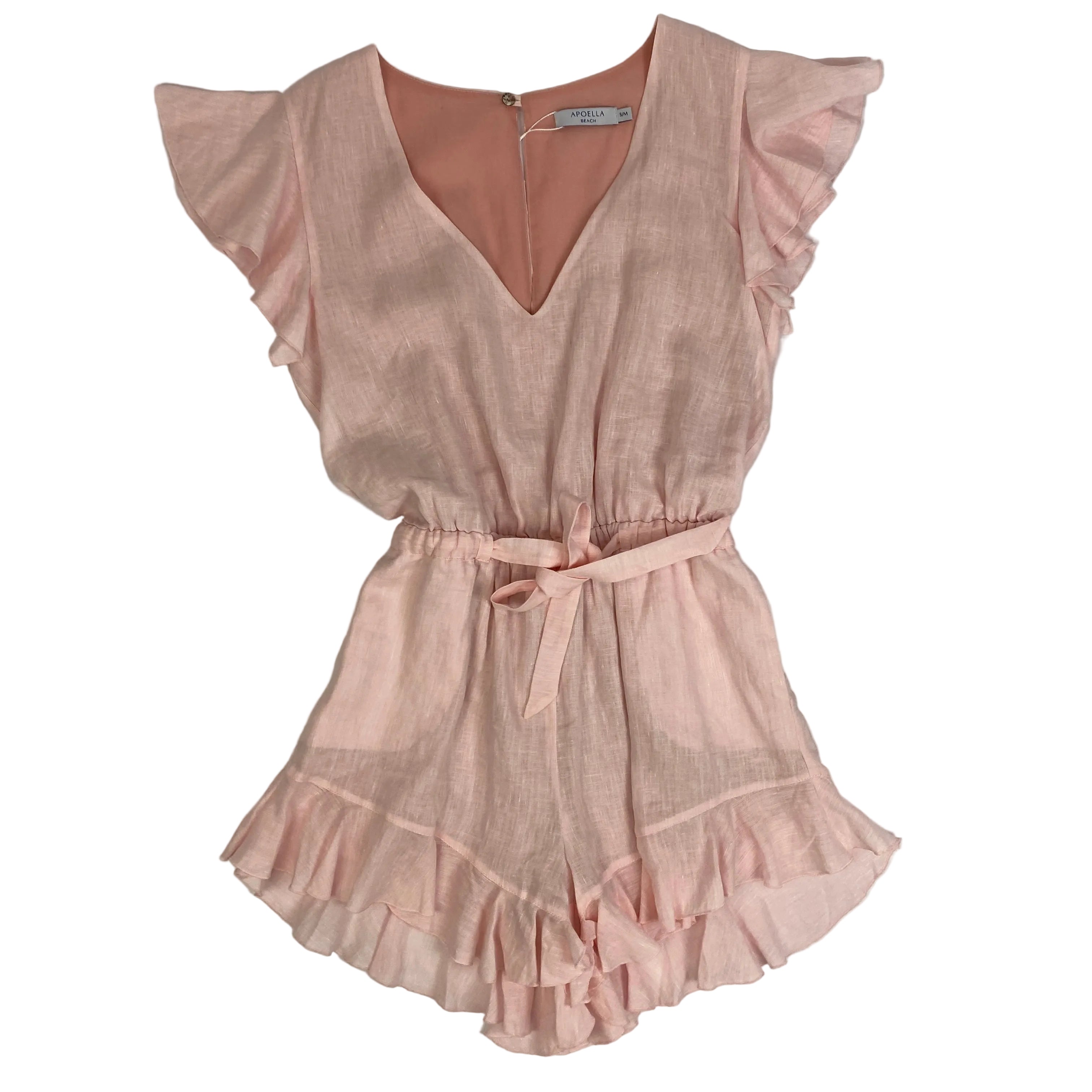 Apoella New £210 Pink Linen Ruffle Playsuit S/M