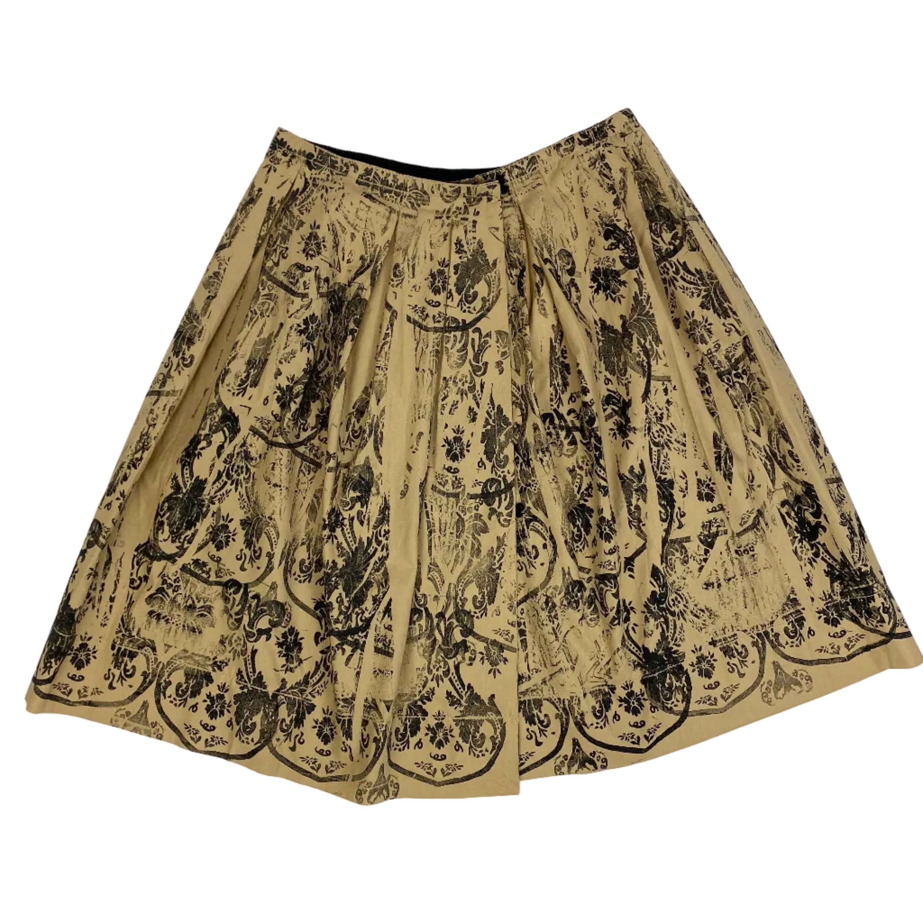 Miu Miu Camel & Black Print Cotton Wrap Midi Skirt XS
