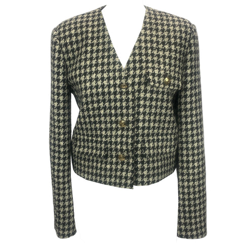 Anine Bing New £450 Black & Ivory Houndstooth Crop Jacket M