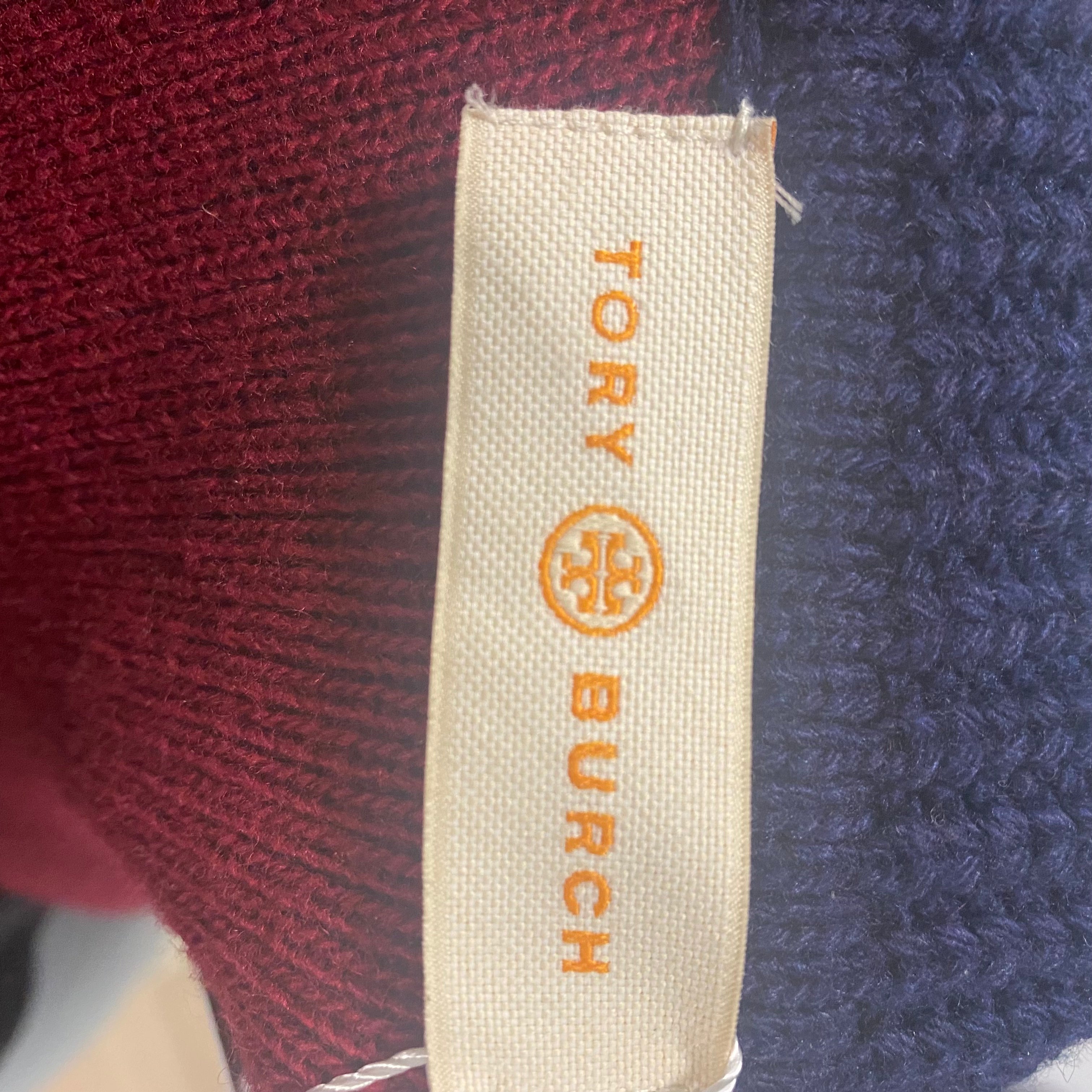 Tory Burch Navy & Ruby Wool Knit Coat S