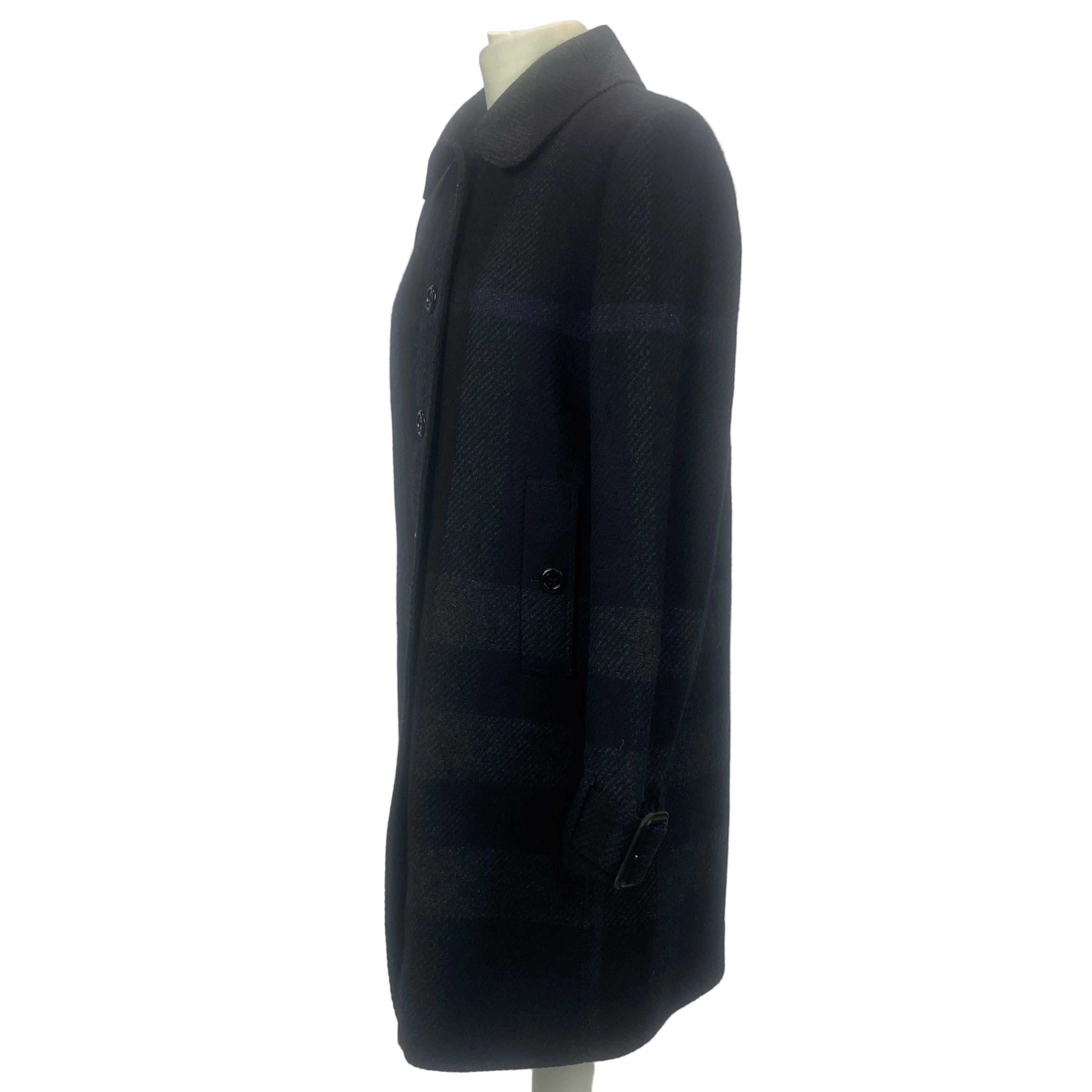 Burberry Black & Blue Check Wool Princess Coat S