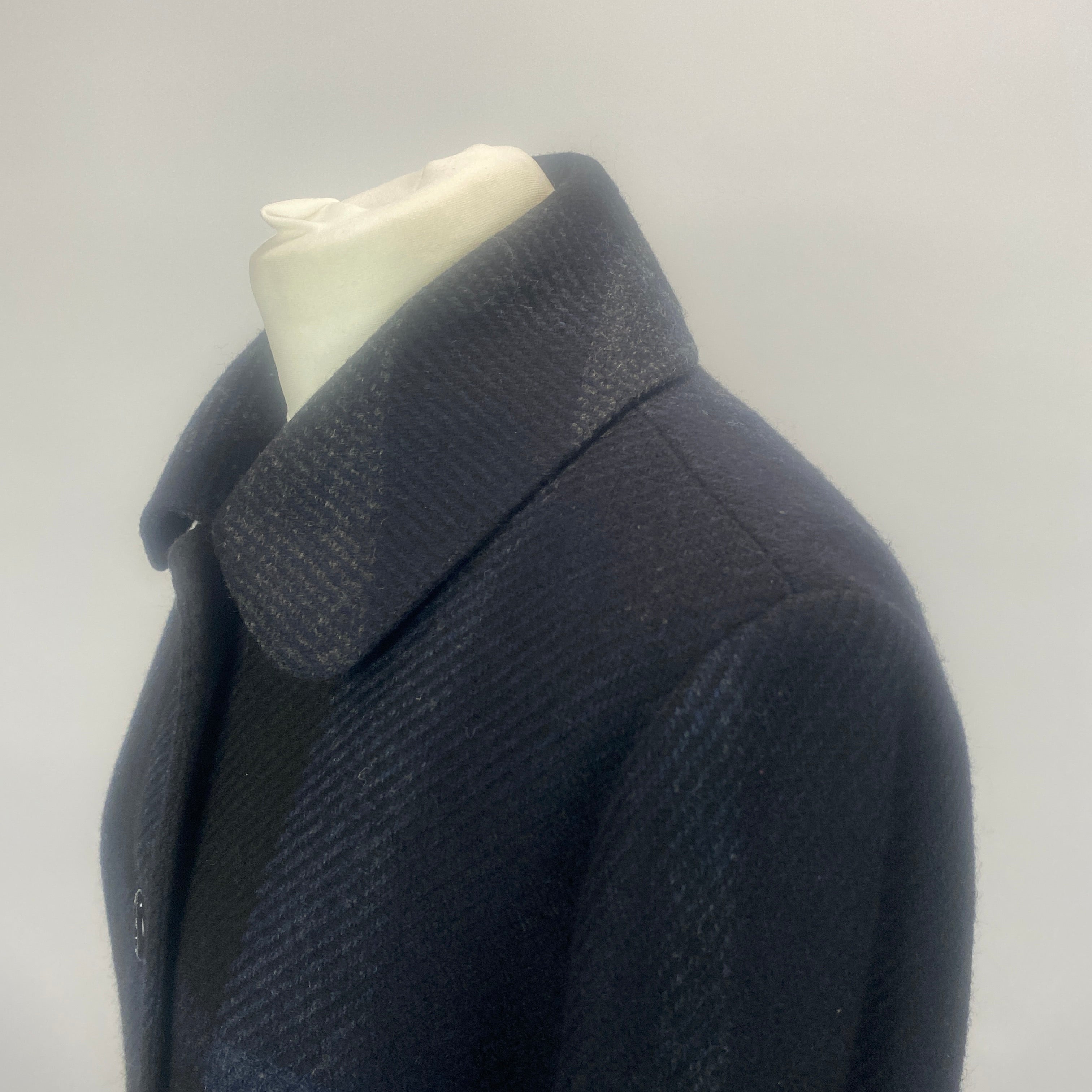 Burberry Black & Blue Check Wool Princess Coat S