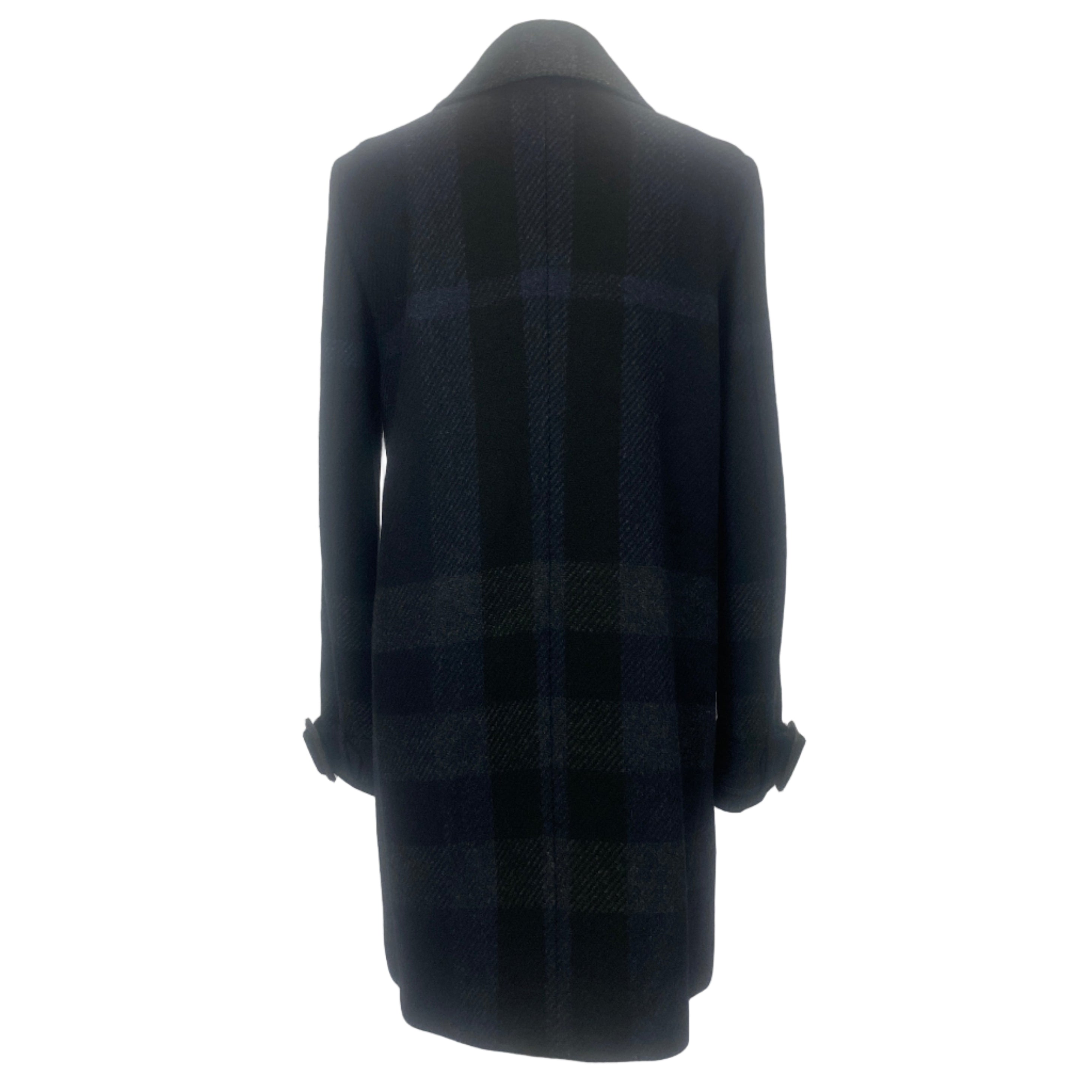 Burberry Black & Blue Check Wool Princess Coat S