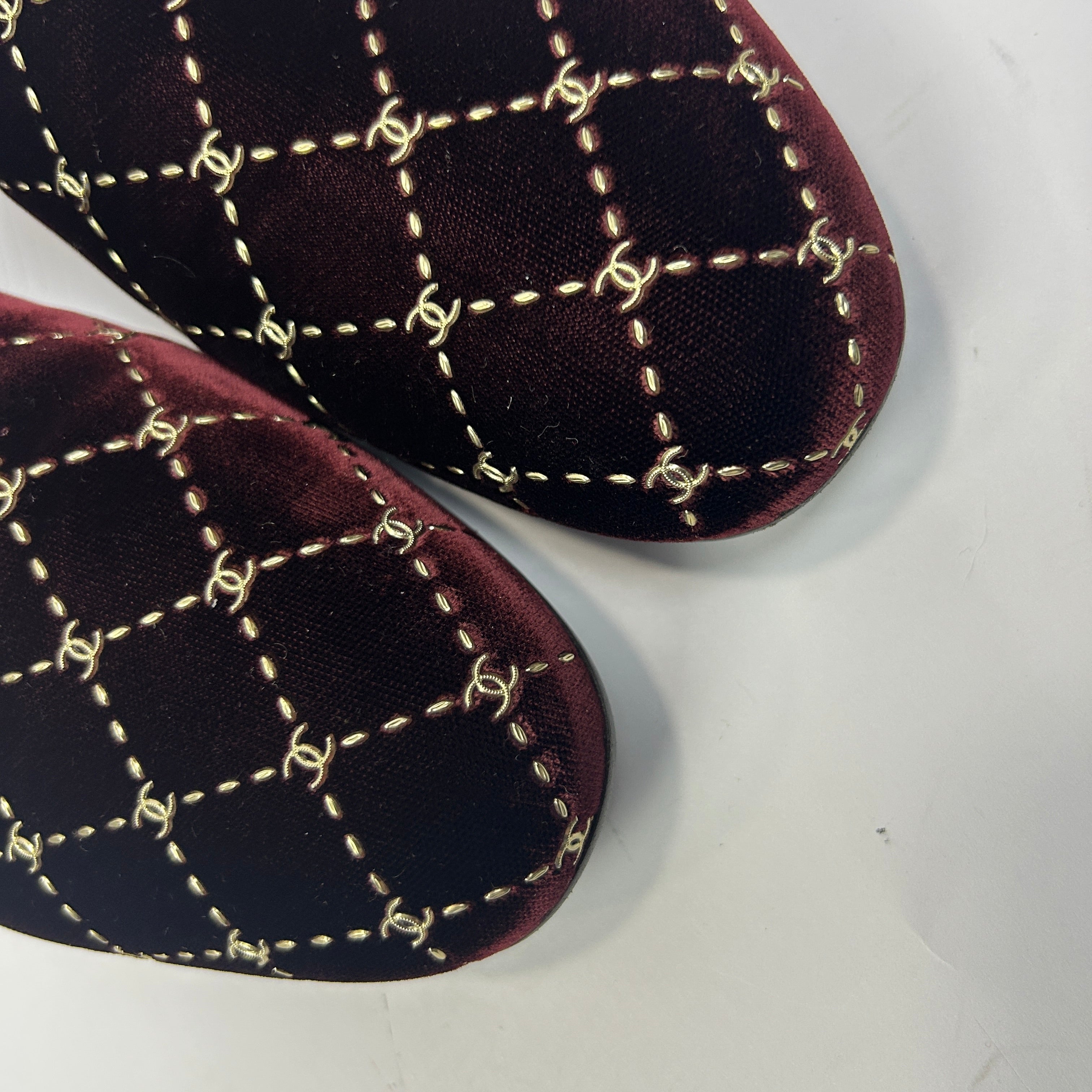 Chanel New Burgundy Quilted Velvet Loafers 41.5