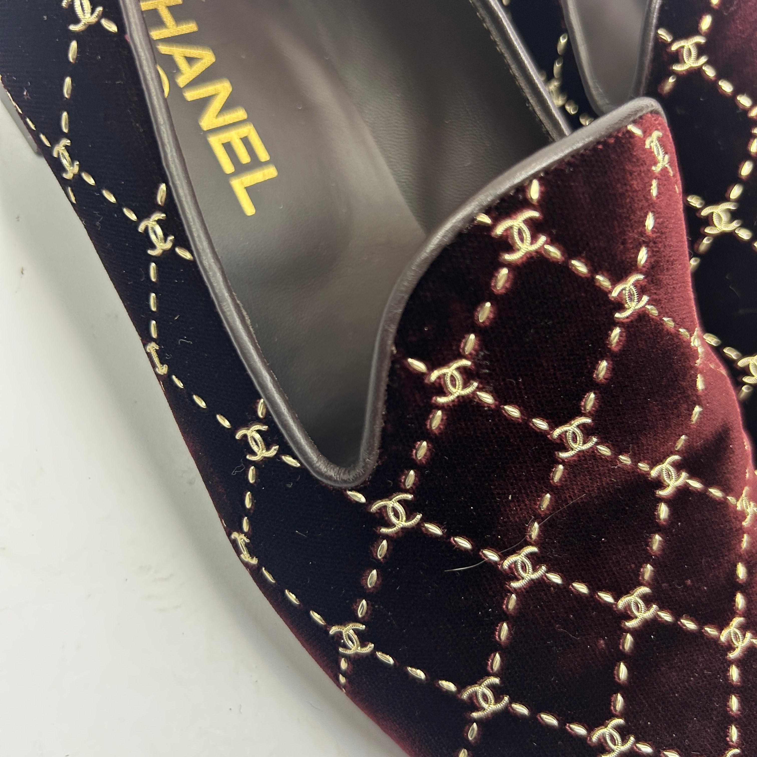 Chanel New Burgundy Quilted Velvet Loafers 41.5