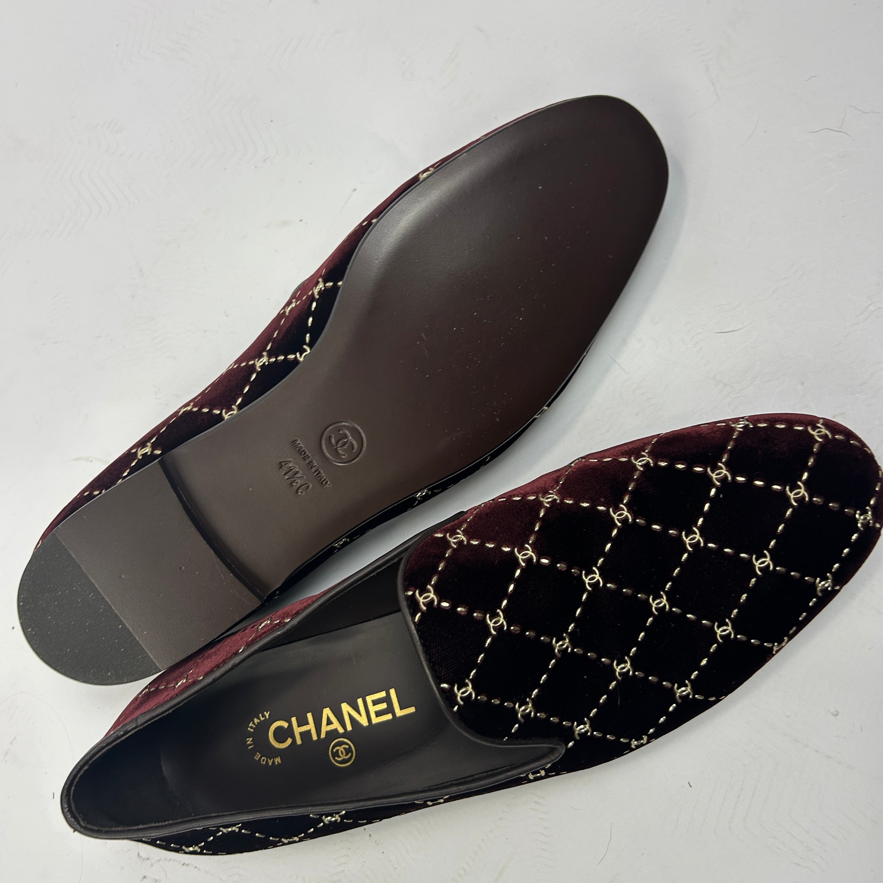 Chanel New Burgundy Quilted Velvet Loafers 41.5