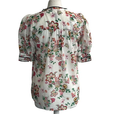 Me&Em Cream Bright Camellia Floral Silk & Cotton Blouse XXS