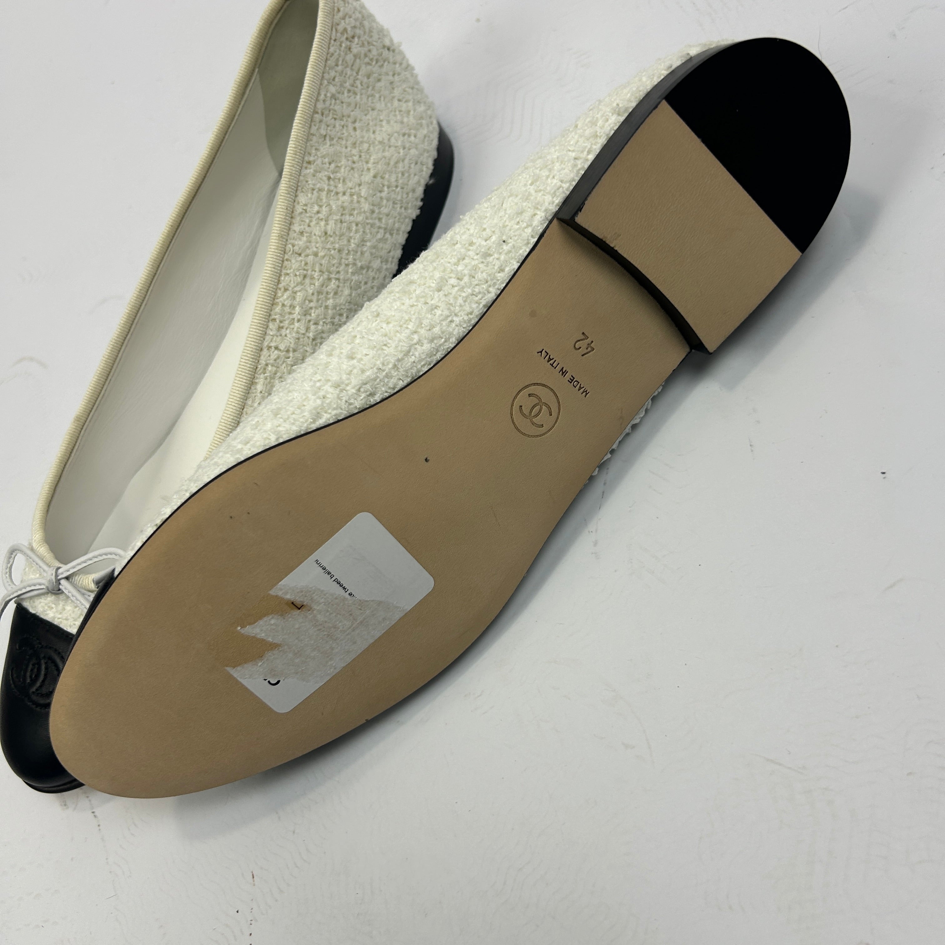 Chanel New Ivory Tweed Ballet Flats 42
