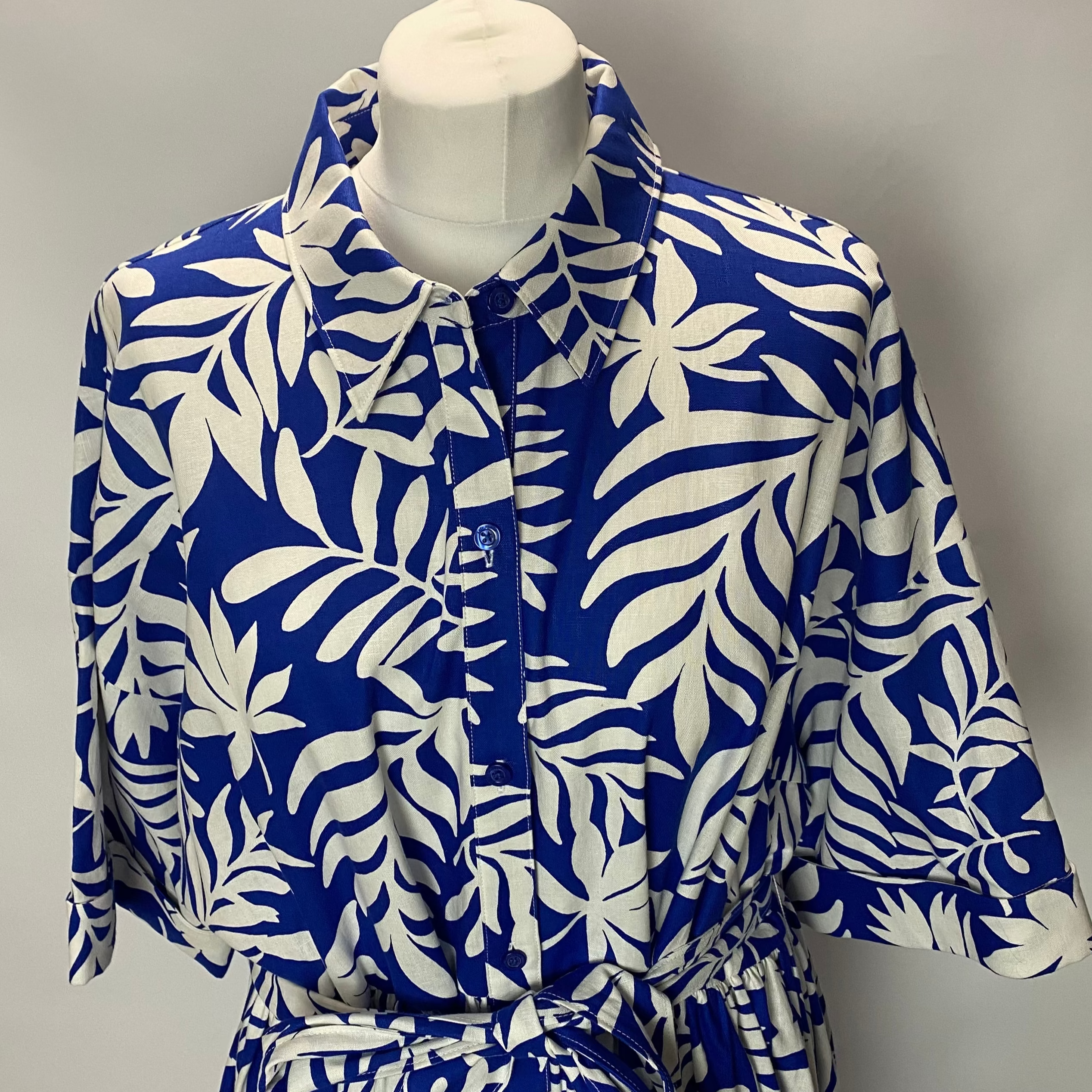 Kate Spade New £475 Blueberry & Ivory Linen & Cotton Shirtdress XL