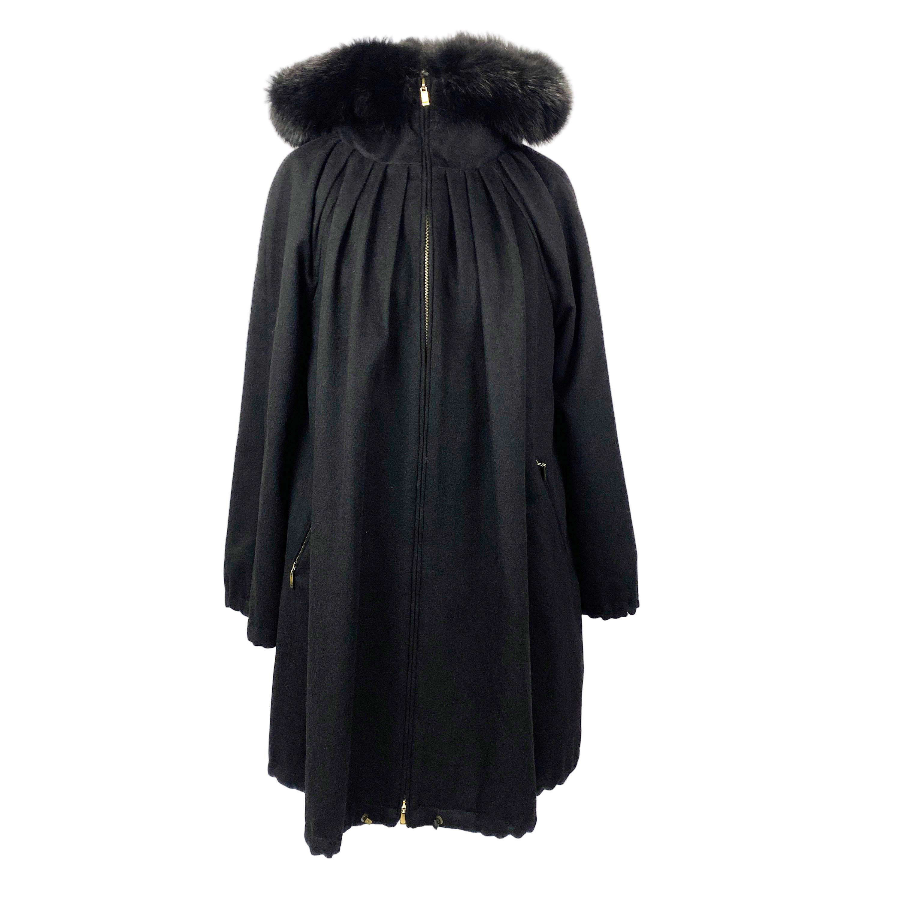 Max Mara Black Pure Cashmere Hooded Coat XS/S/M