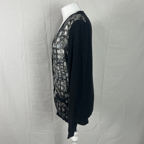 Lanvin Charcoal Wool Knit Cardigan with Jewel Silk Panels S/M/L
