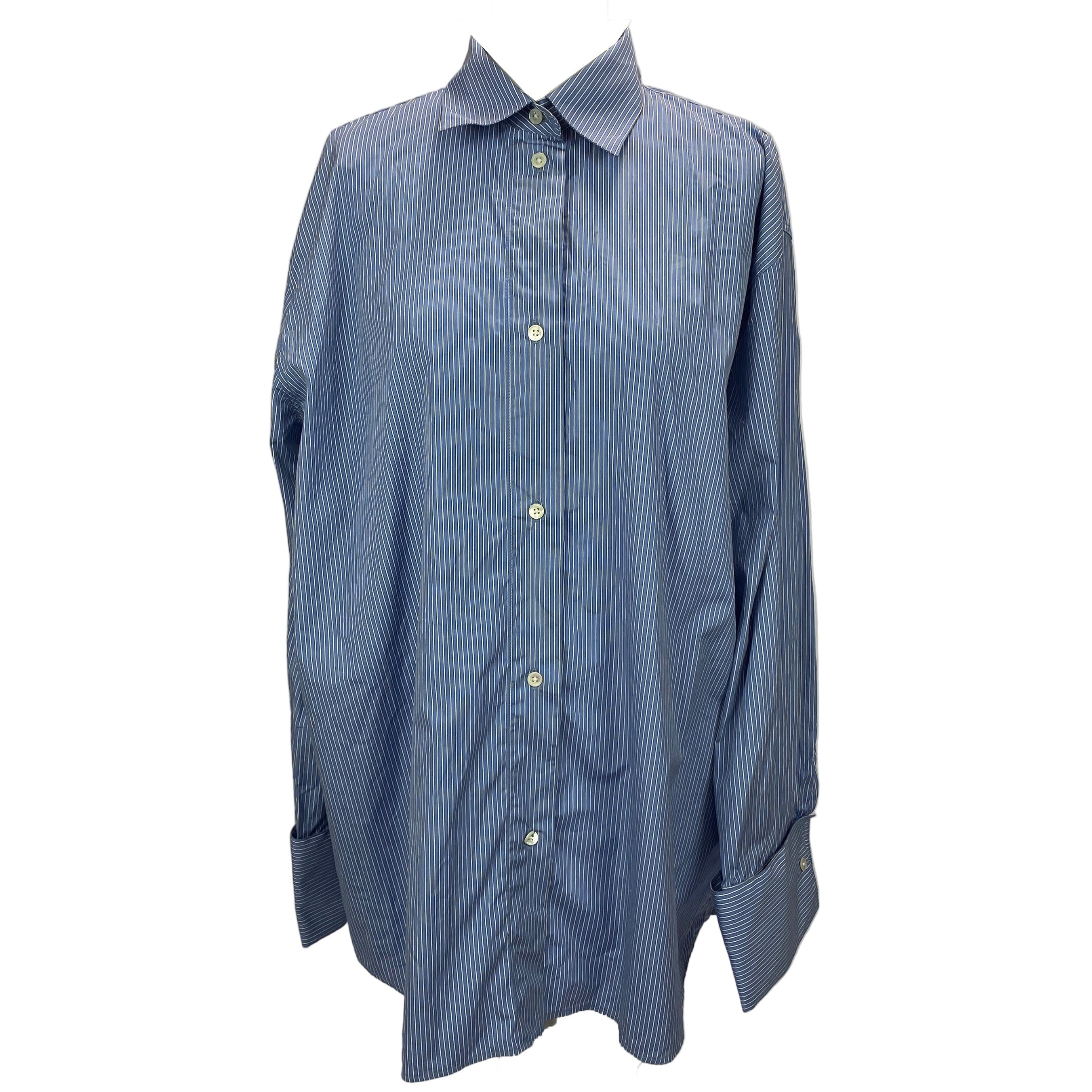 Rohe New £369 Blue Stripe Cotton Oversized Shirt L