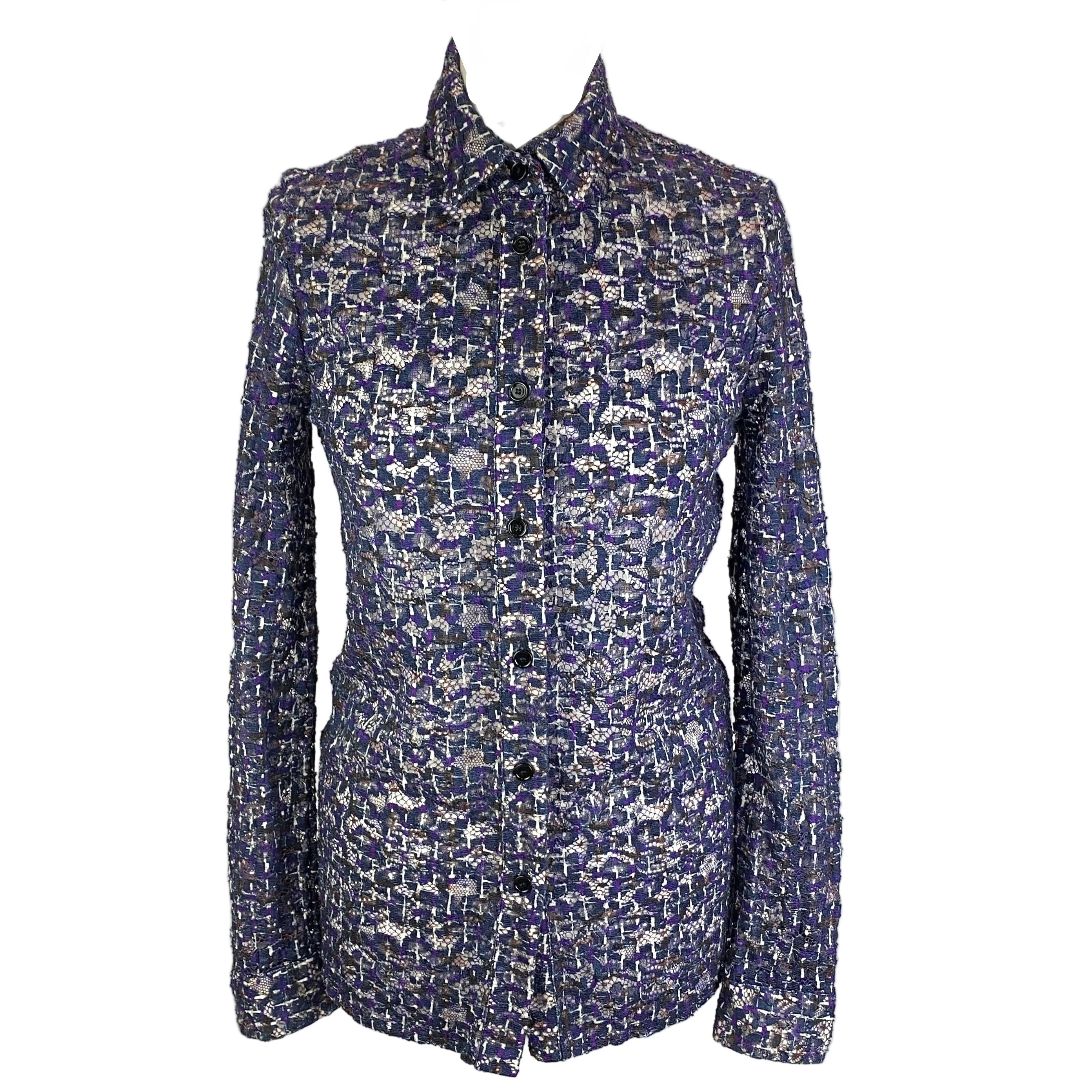 Bottega Veneta Blue & Violet Lace Shirt S