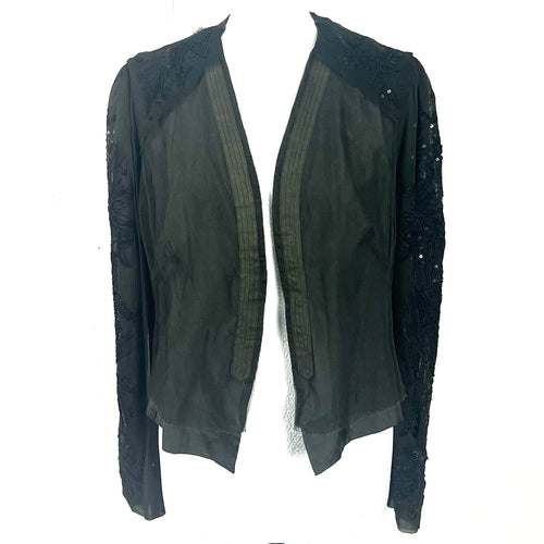 Dries Van Noten Black & Forest Green Silk Embellished Jacket XS/S