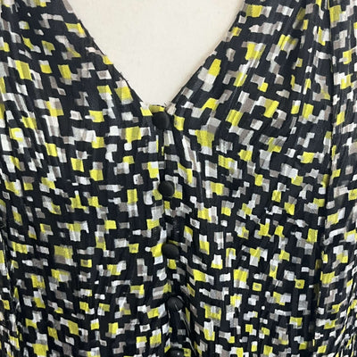 Alice & Olivia Black & Yellow Geometric Print Silk Midi Dress XS