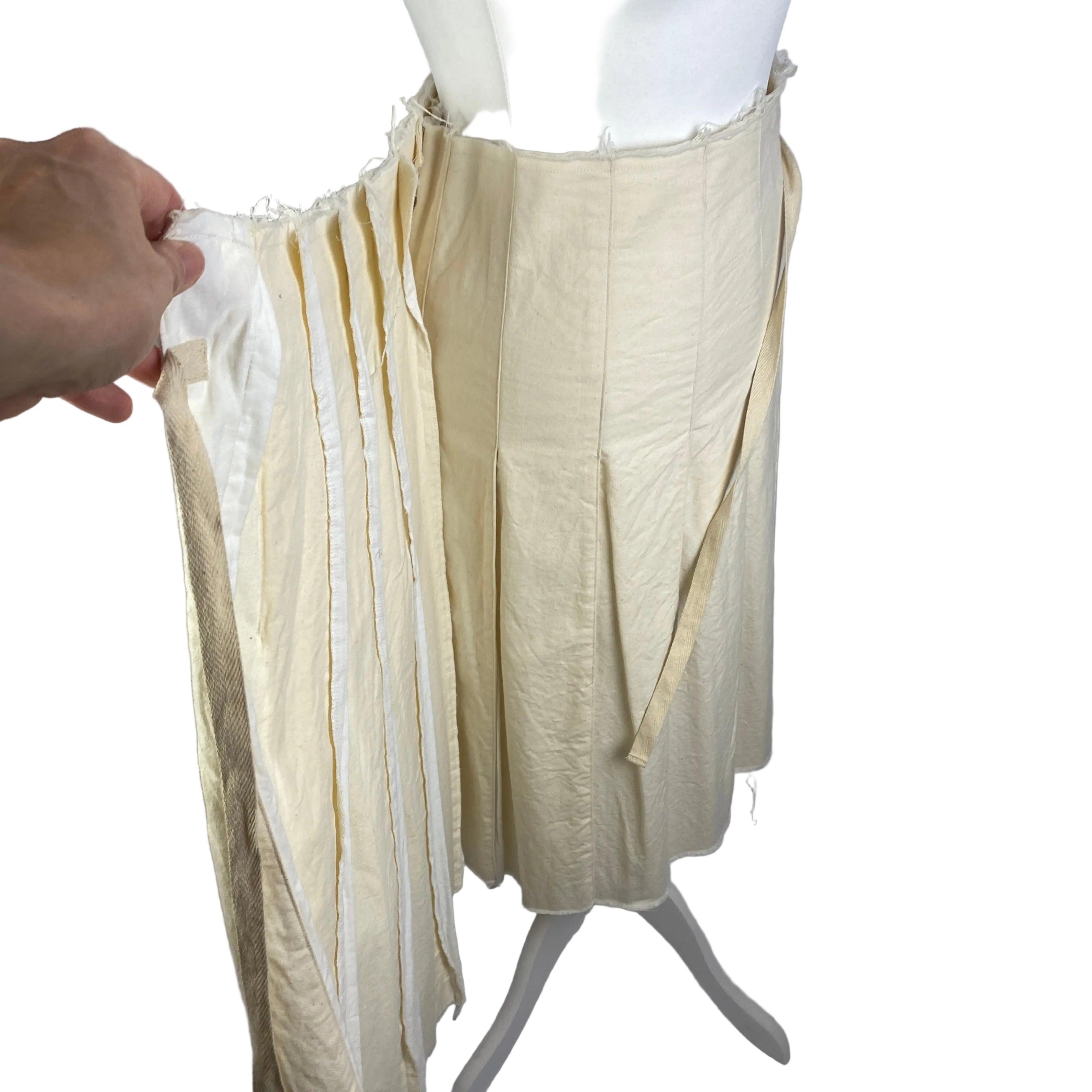 Junya Watanabe Cream & White Raw Edge Pleat Wrap Skirt S/M/L