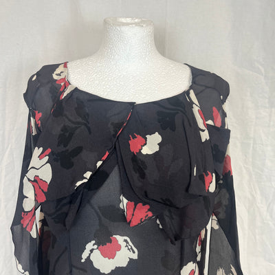 Marni Charcoal Floral Print Silk Sleeveless Top S