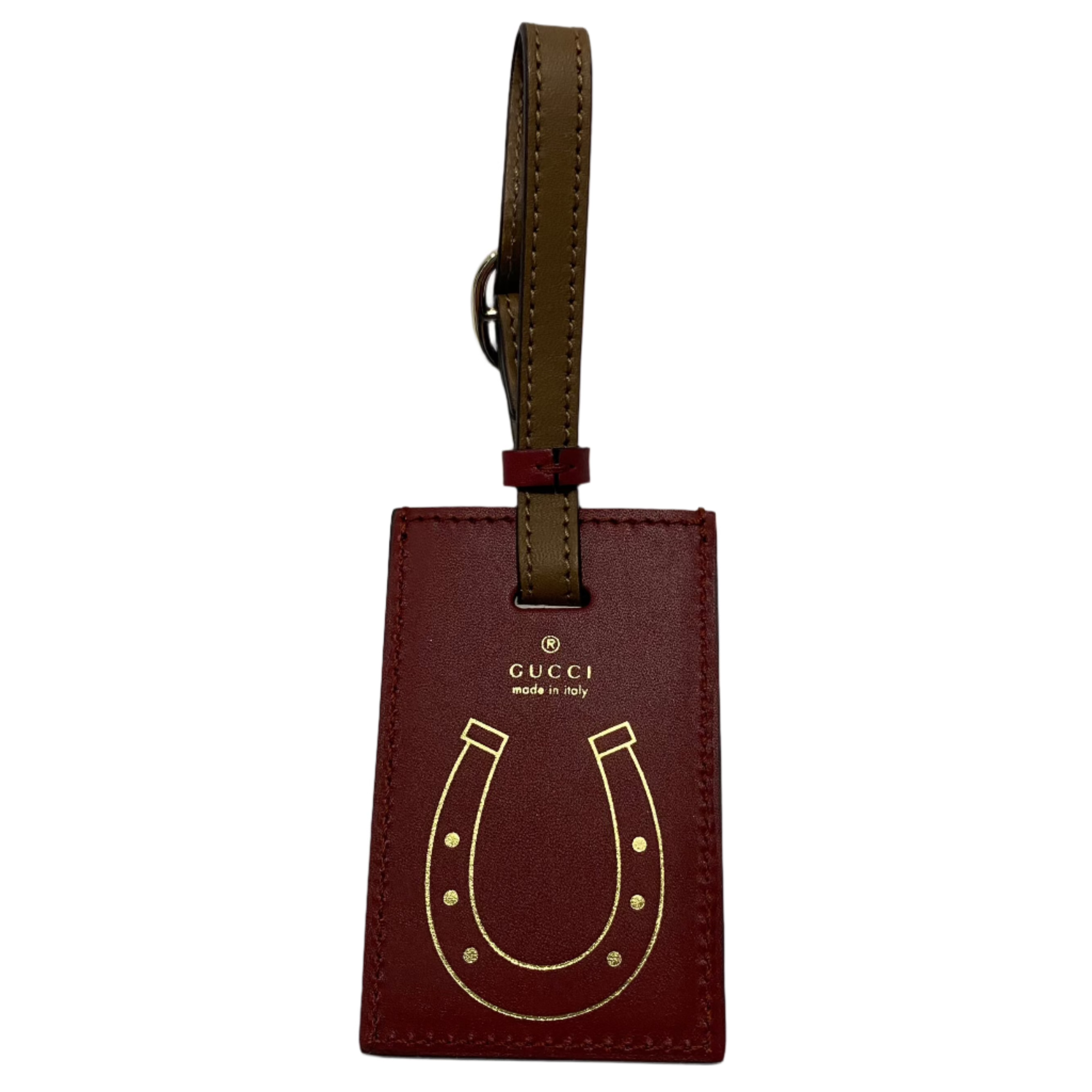 Gucci New Red & Brown Leather Luggage Tag