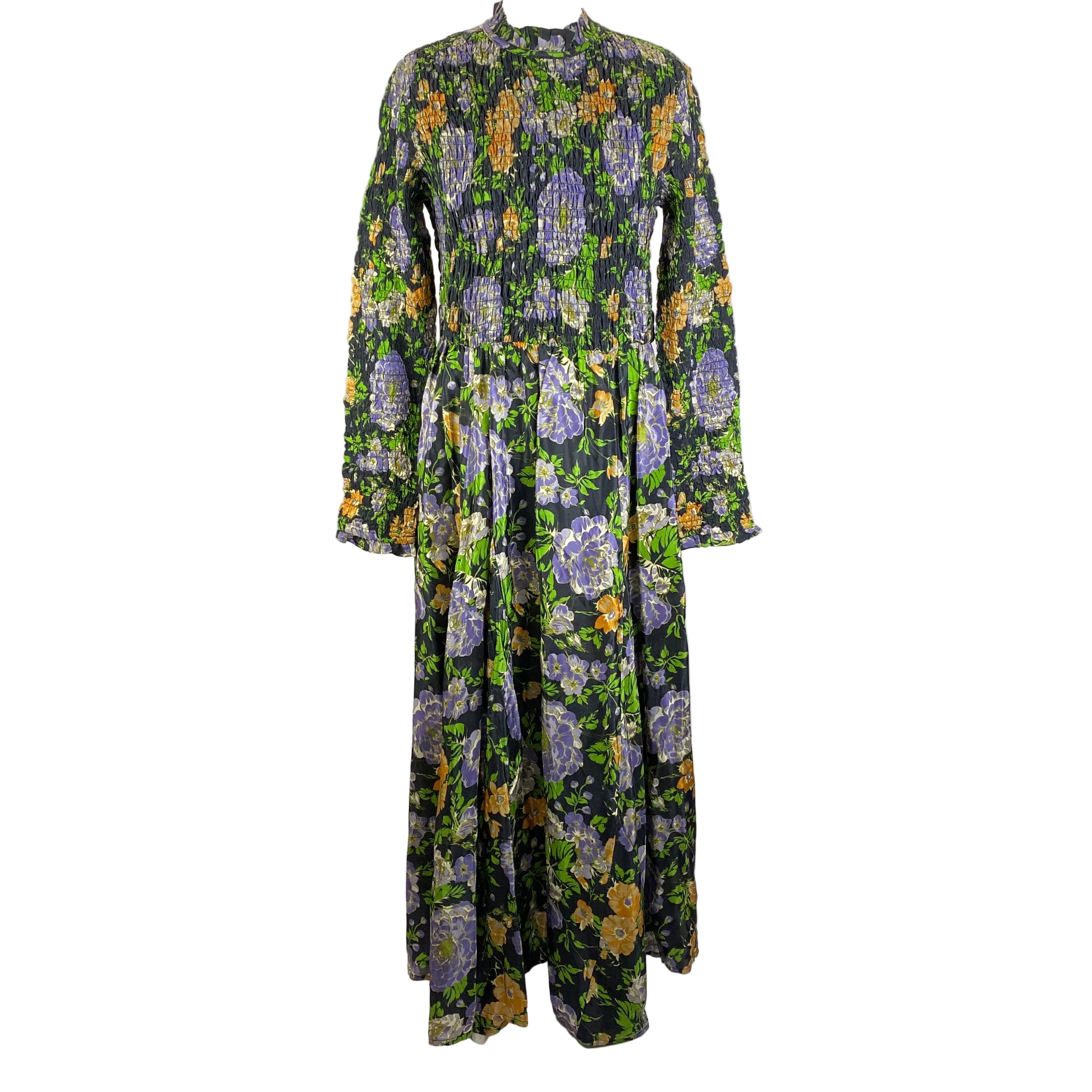 Farm Rio Black Floral Shirred Bodice Maxi Dress M